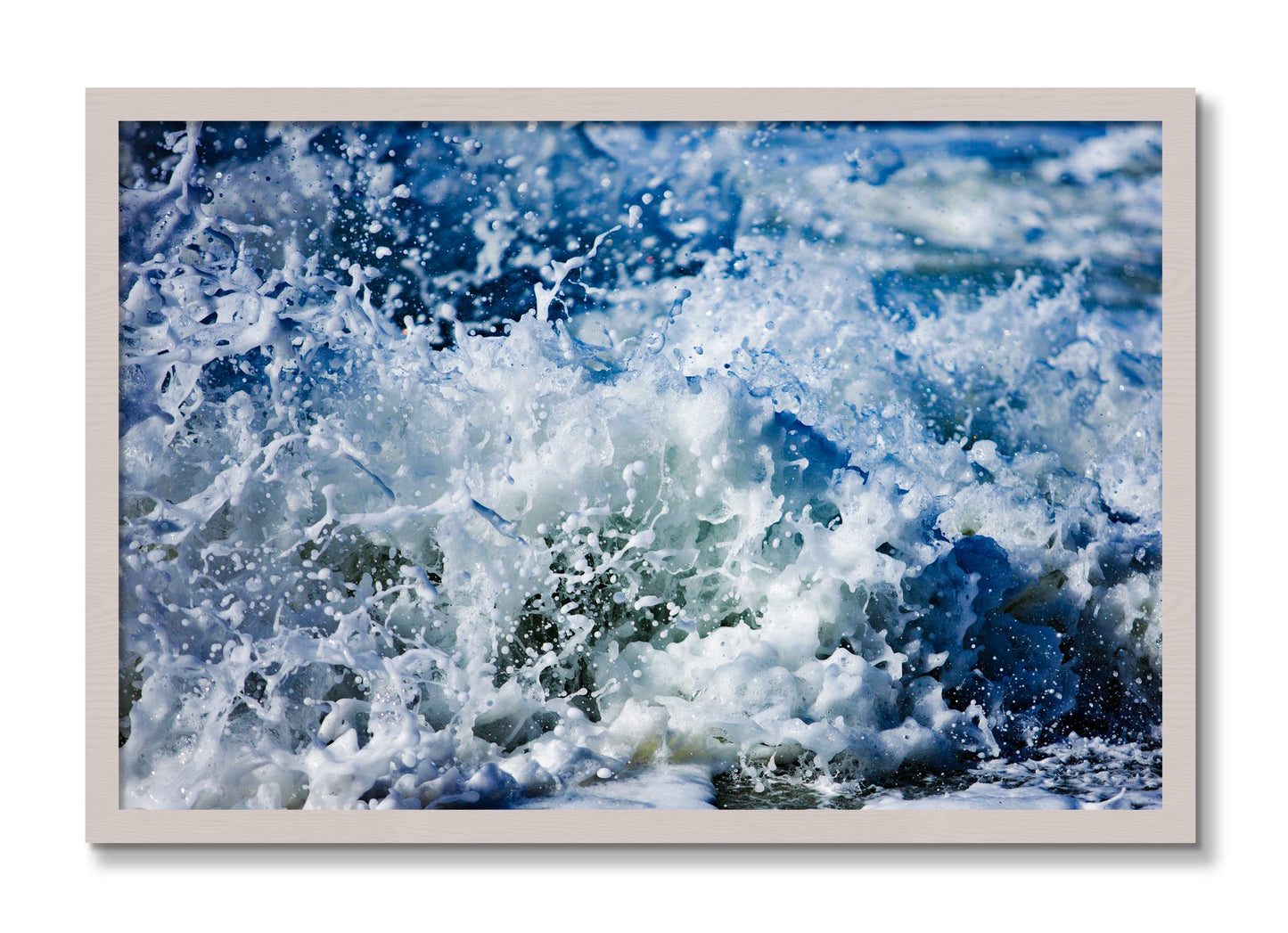 Framed photograph of Salt Splash by Dylan Ozanich, White Maple frame, Full Bleed