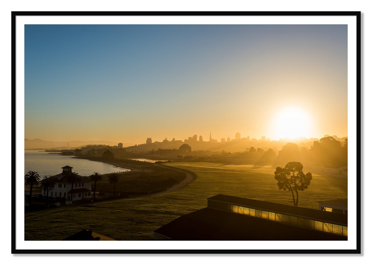 San Francisco At Dawn by Dylan Ozanich, 48×72 print with a White Border in a Black frame
