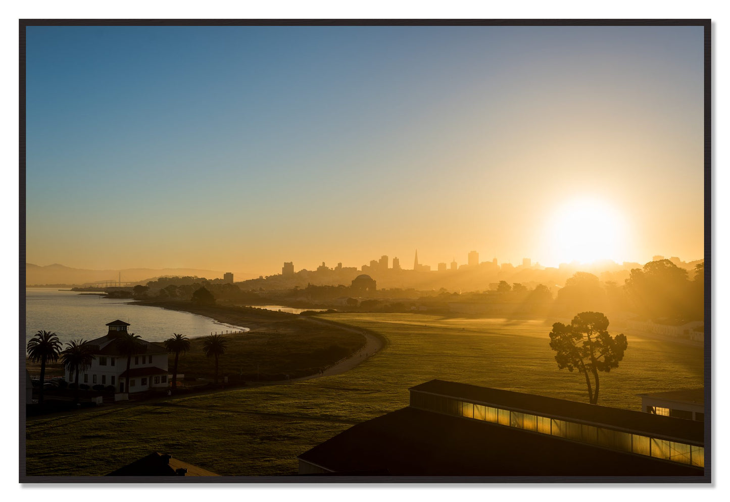 San Francisco At Dawn by Dylan Ozanich, 48×72 Full Bleed Print in a Black Walnut frame