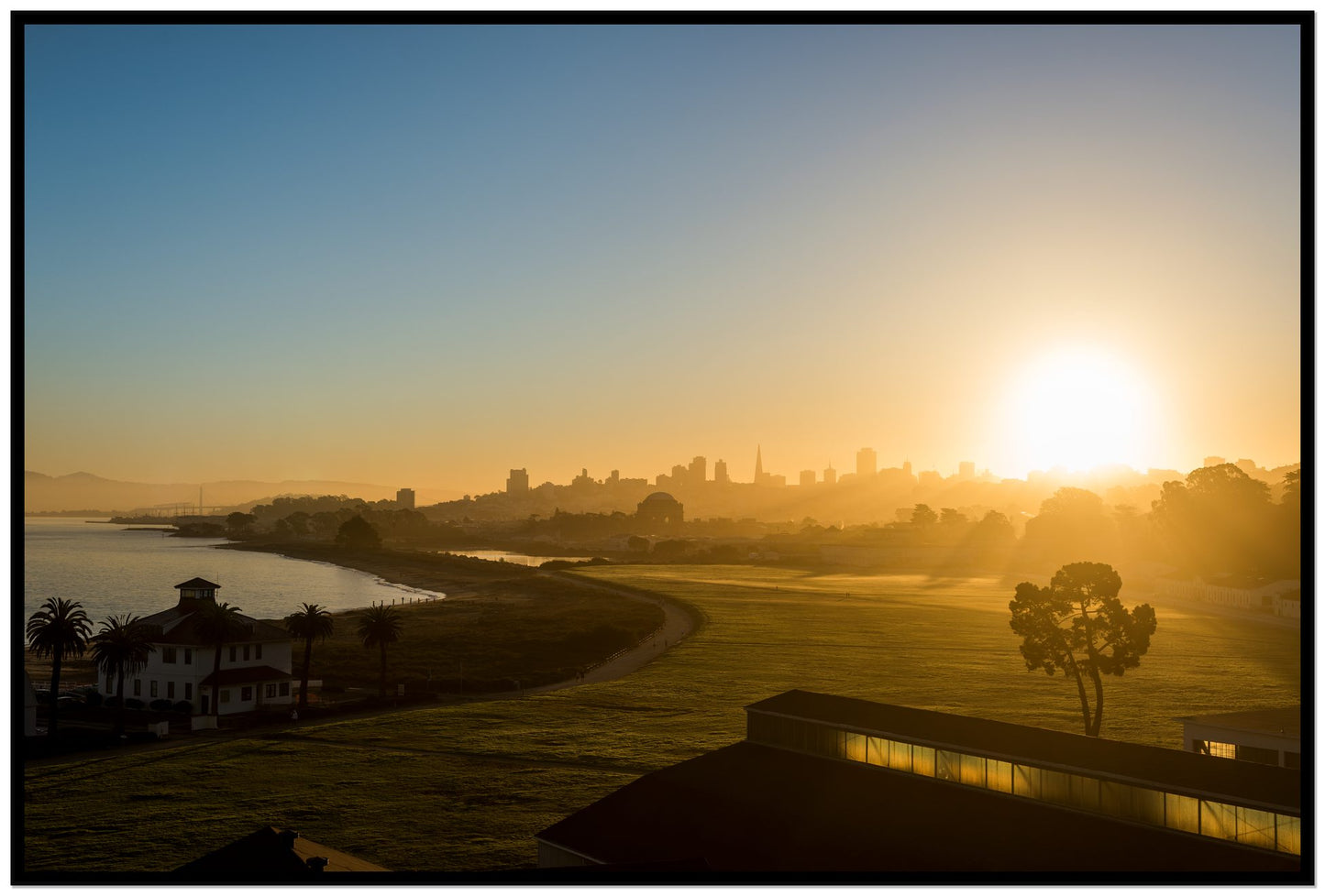 San Francisco At Dawn by Dylan Ozanich, 48×72 Full Bleed Print in a Black frame