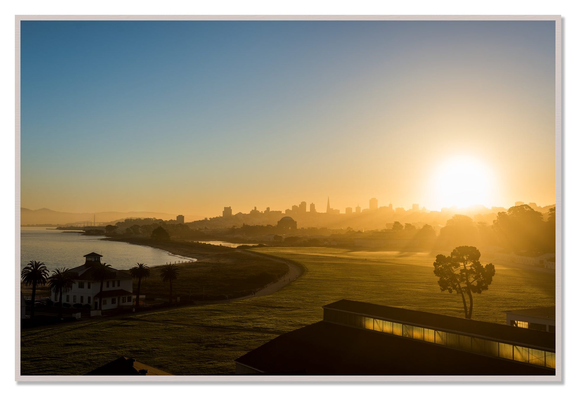 San Francisco At Dawn by Dylan Ozanich, 48×72 Full Bleed Print in a White Maple frame