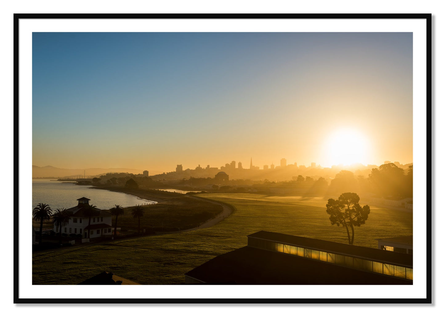 Framed photograph of San Francisco At Dawn by Dylan Ozanich, Black frame, Borders