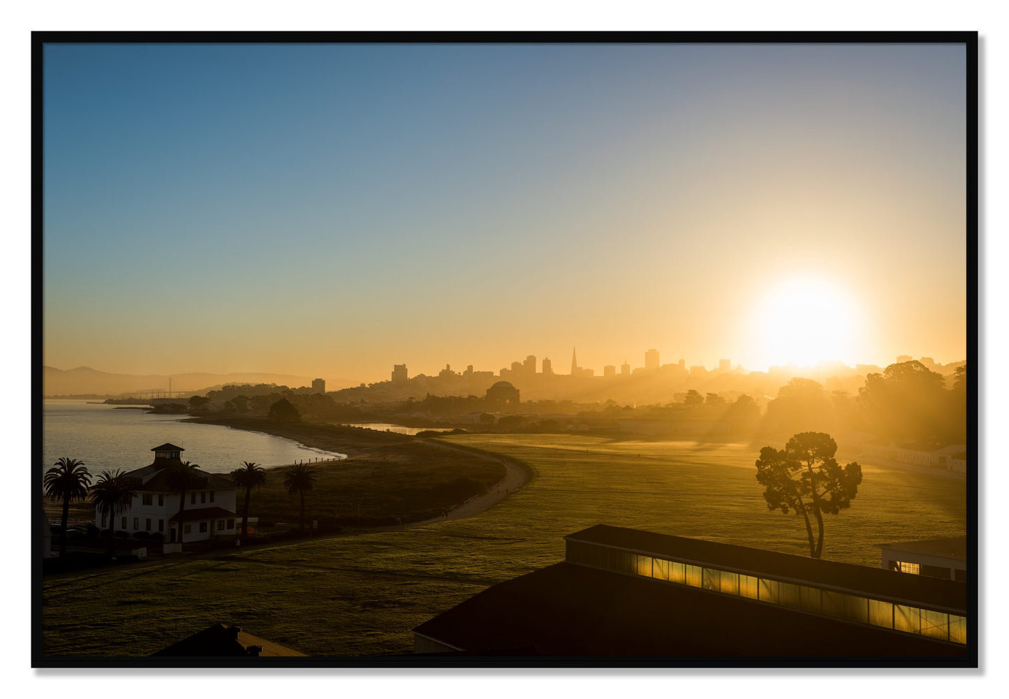 Framed photograph of San Francisco At Dawn by Dylan Ozanich, Black frame, Full Bleed