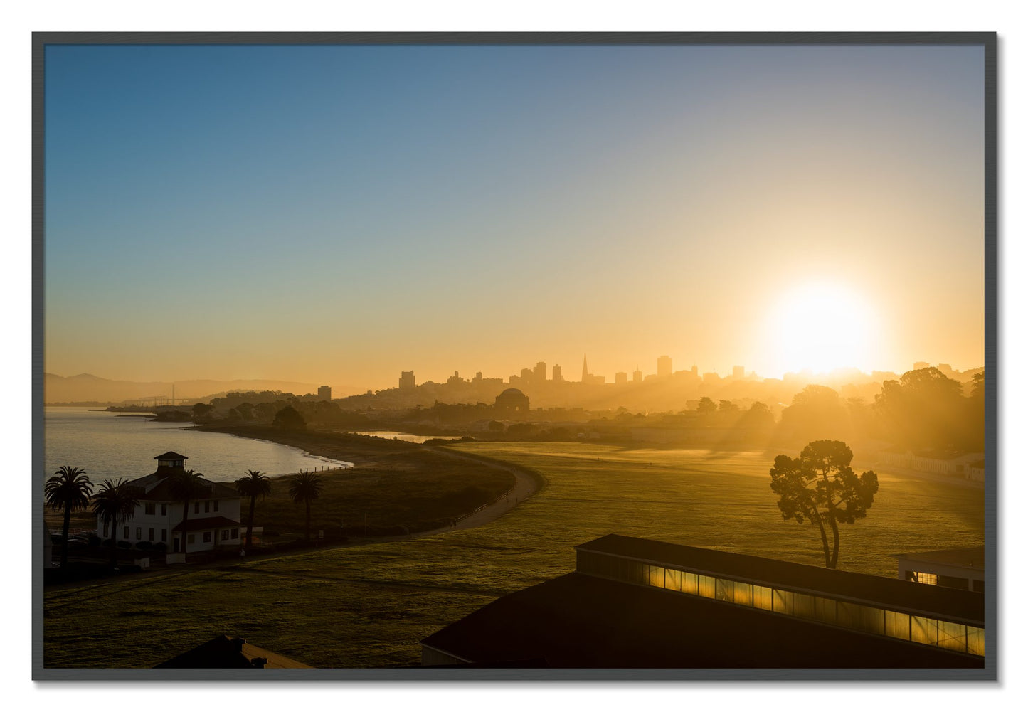 Framed photograph of San Francisco At Dawn by Dylan Ozanich, Grey frame, Full Bleed