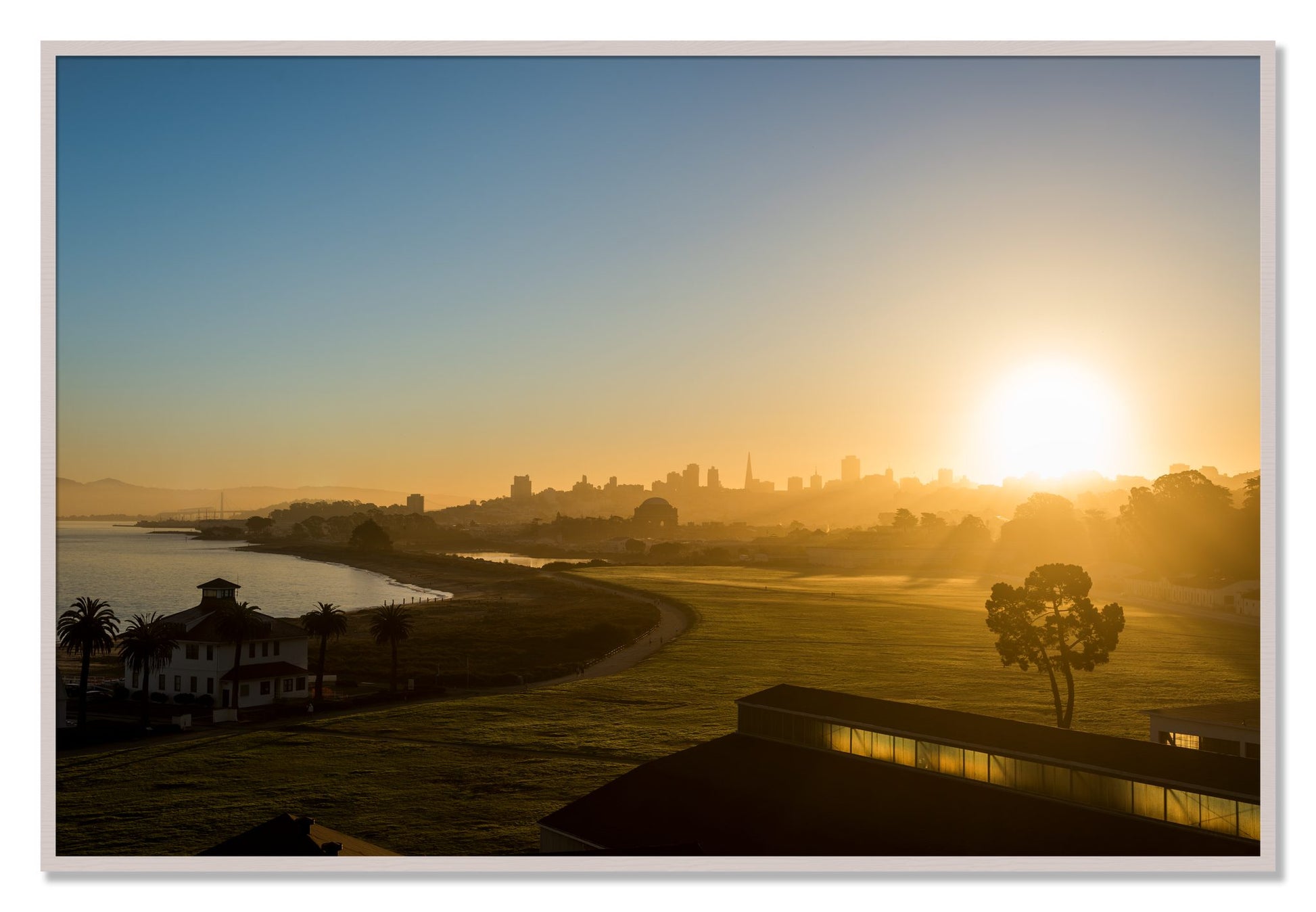 Framed photograph of San Francisco At Dawn by Dylan Ozanich, White Maple frame, Full Bleed