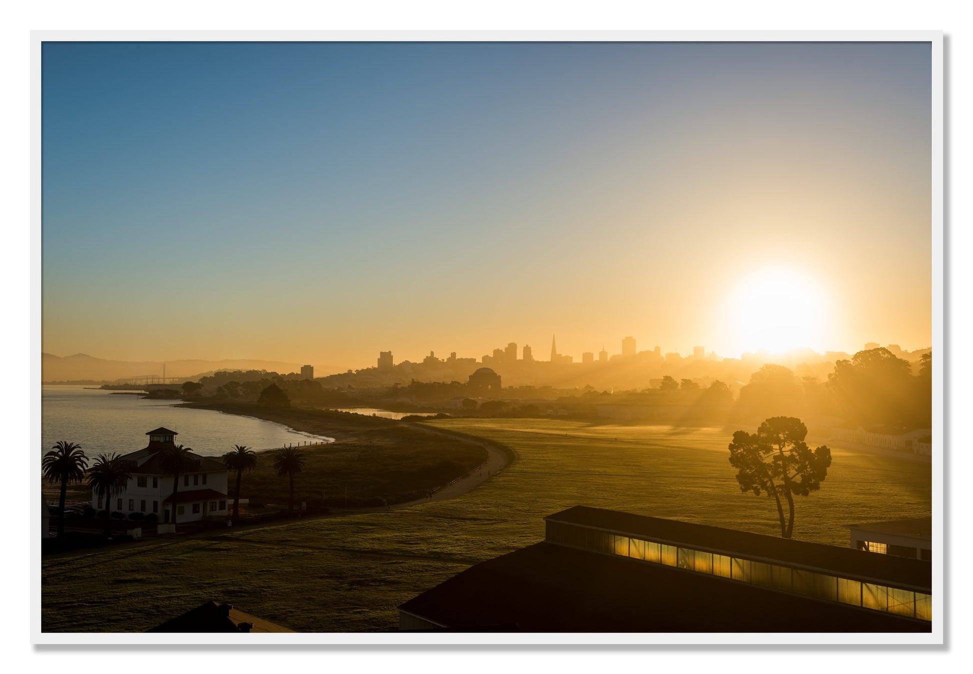 Framed photograph of San Francisco At Dawn by Dylan Ozanich, White frame, Full Bleed