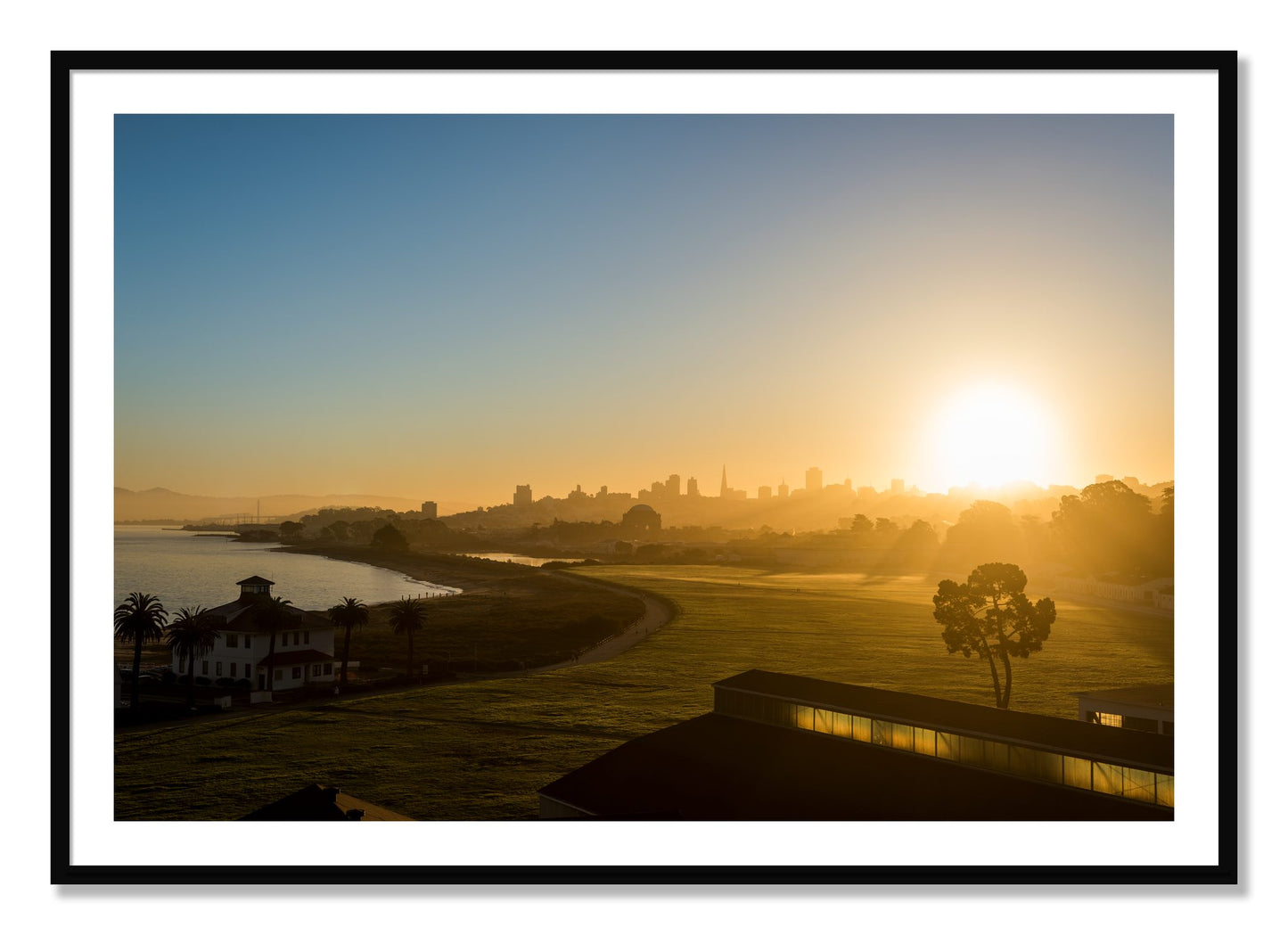 Framed photograph of San Francisco At Dawn by Dylan Ozanich, Black frame, Borders