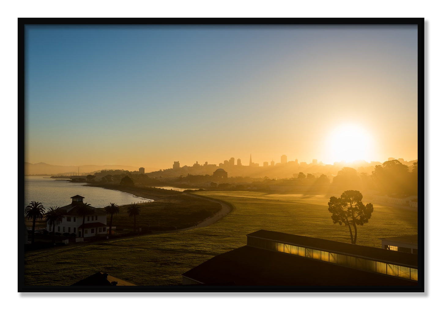 Framed photograph of San Francisco At Dawn by Dylan Ozanich, Black frame, Full Bleed