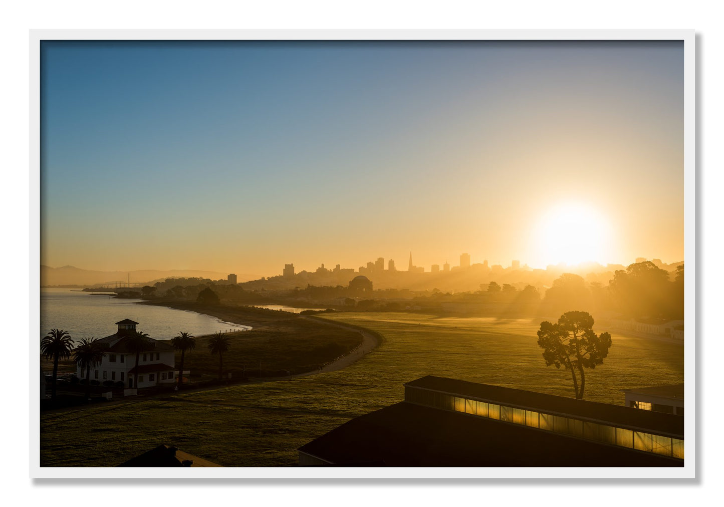 Framed photograph of San Francisco At Dawn by Dylan Ozanich, White frame, Full Bleed