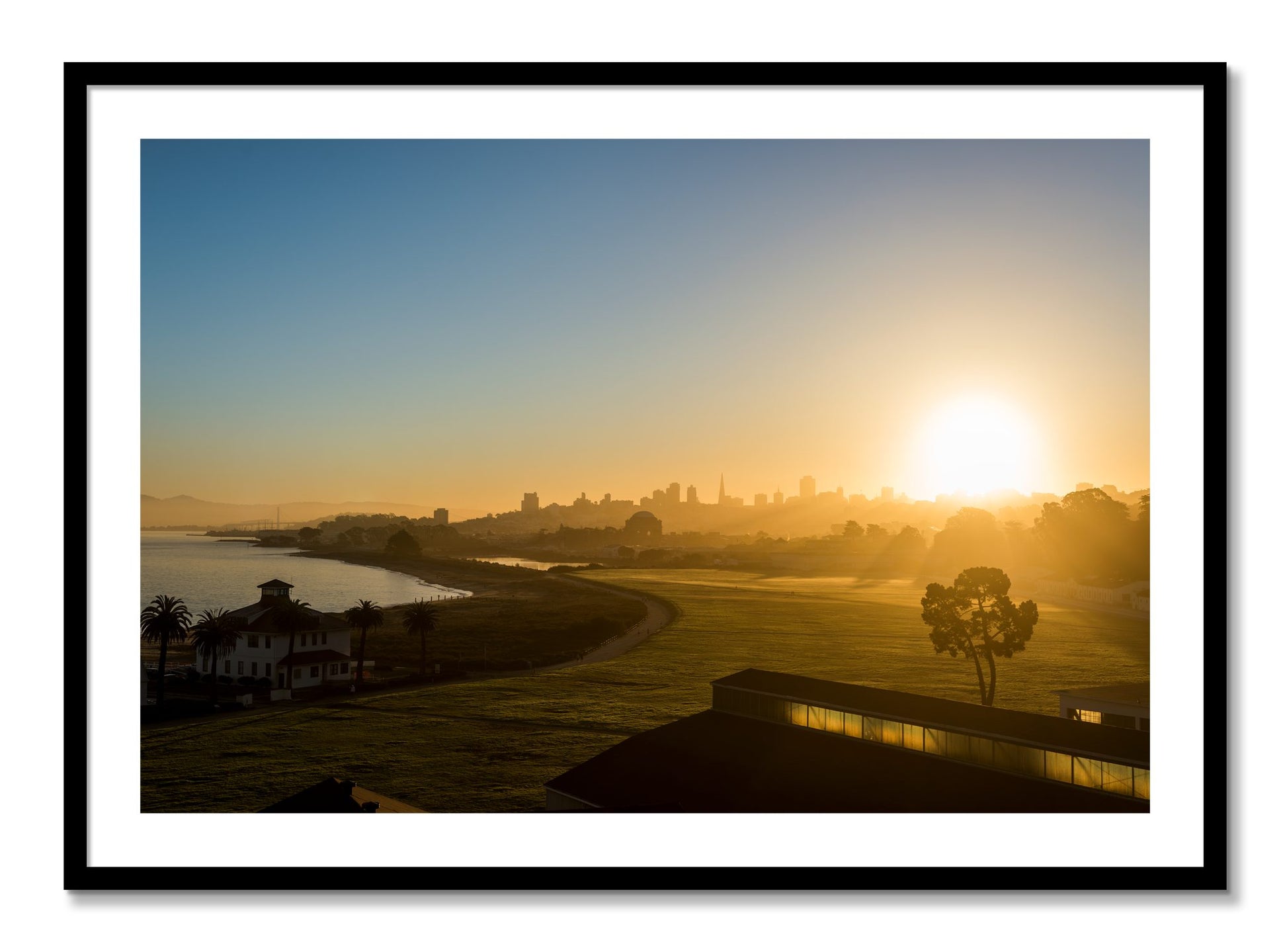 Framed photograph of San Francisco At Dawn by Dylan Ozanich, Black frame, Borders