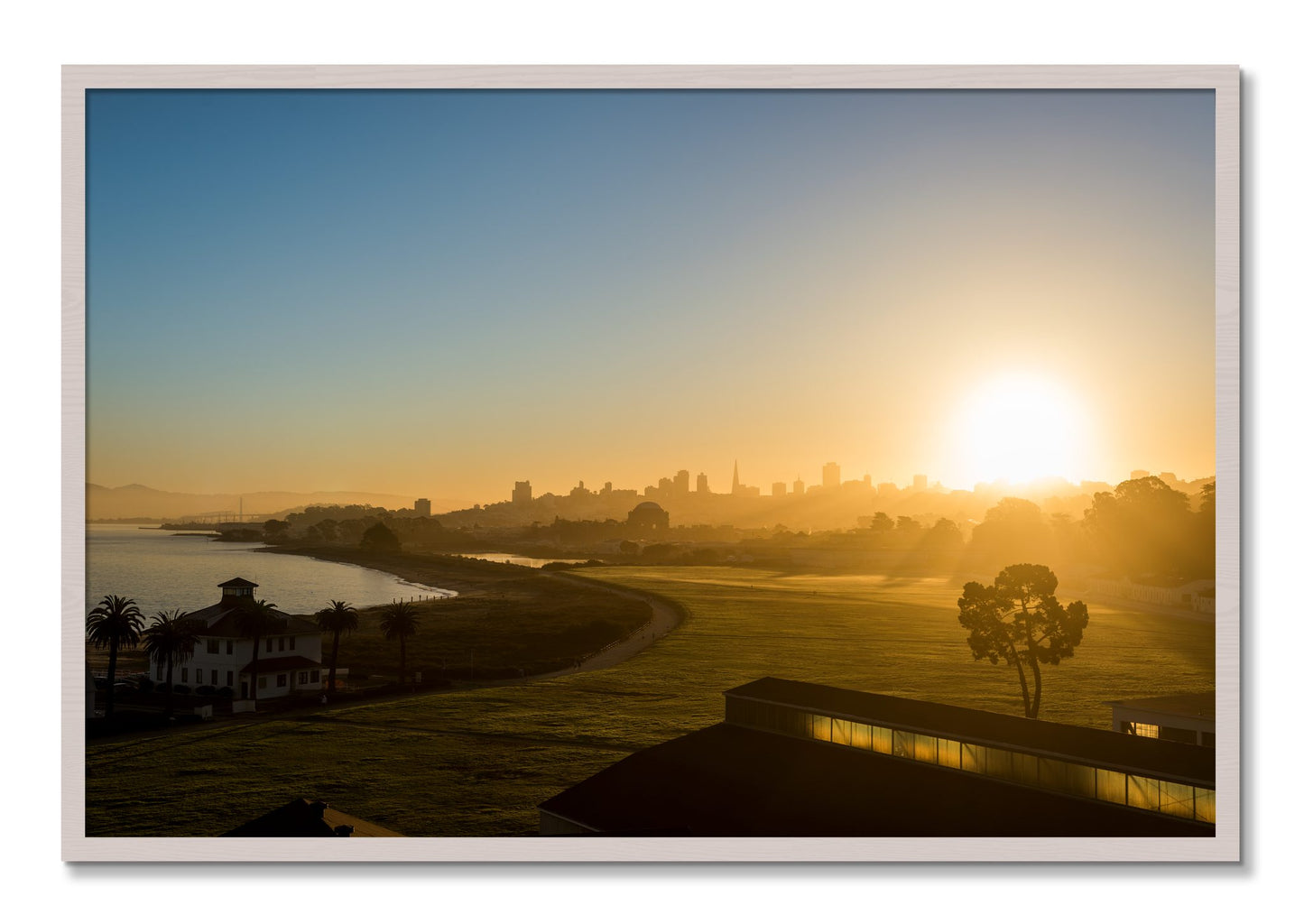 Framed photograph of San Francisco At Dawn by Dylan Ozanich, White Maple frame, Full Bleed