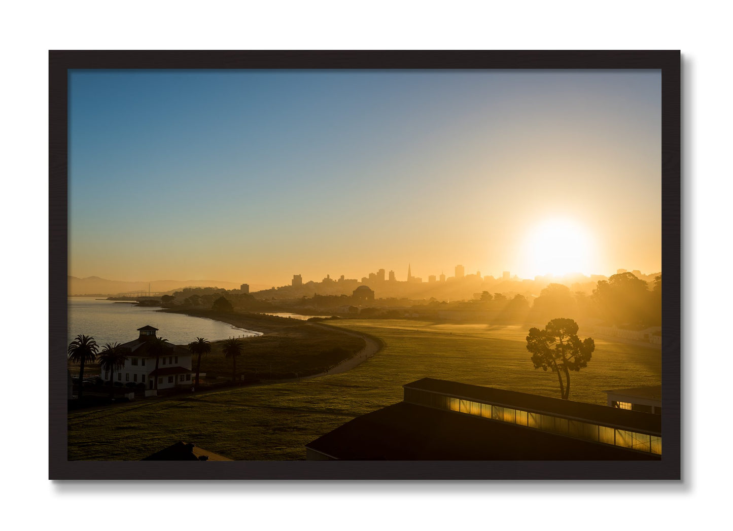 Framed photograph of San Francisco At Dawn by Dylan Ozanich, Black Walnut frame, Full Bleed