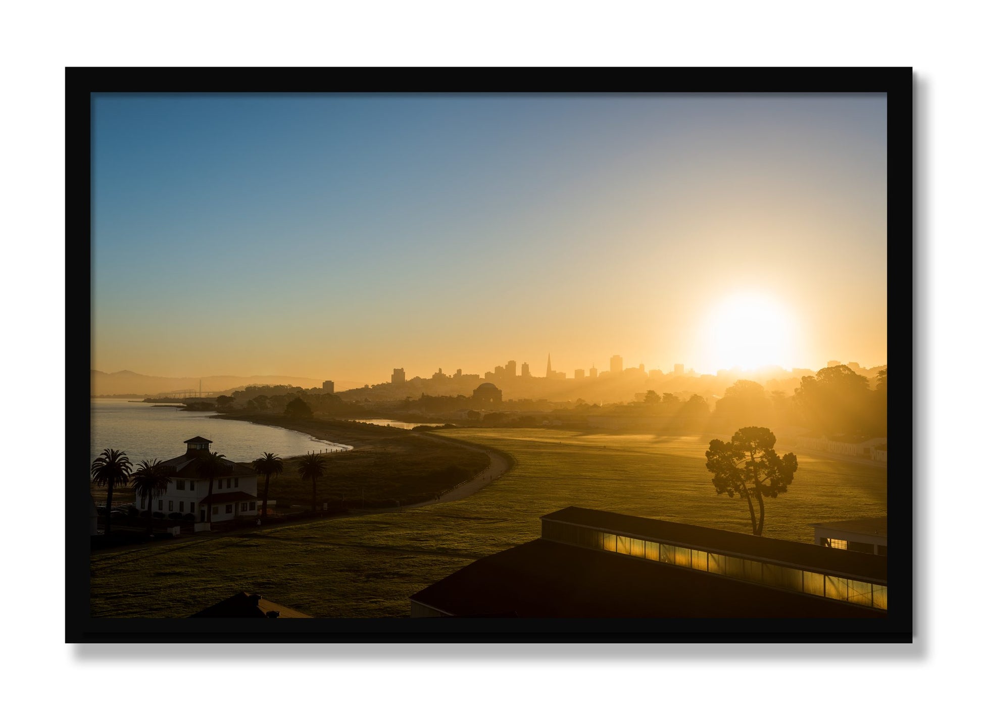 Framed photograph of San Francisco At Dawn by Dylan Ozanich, Black frame, Full Bleed