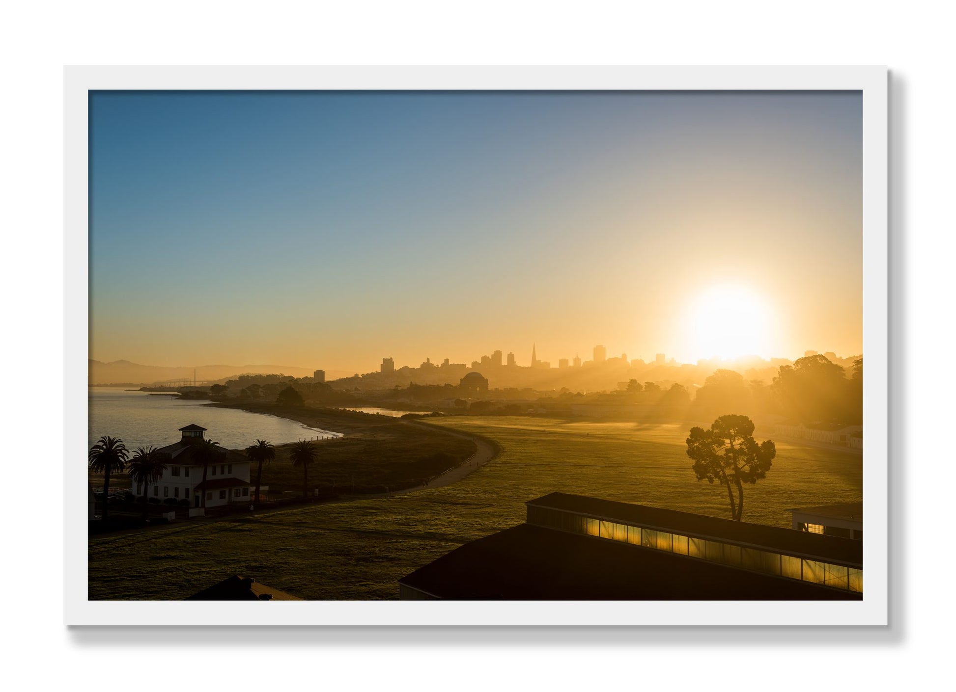 Framed photograph of San Francisco At Dawn by Dylan Ozanich, White frame, Full Bleed