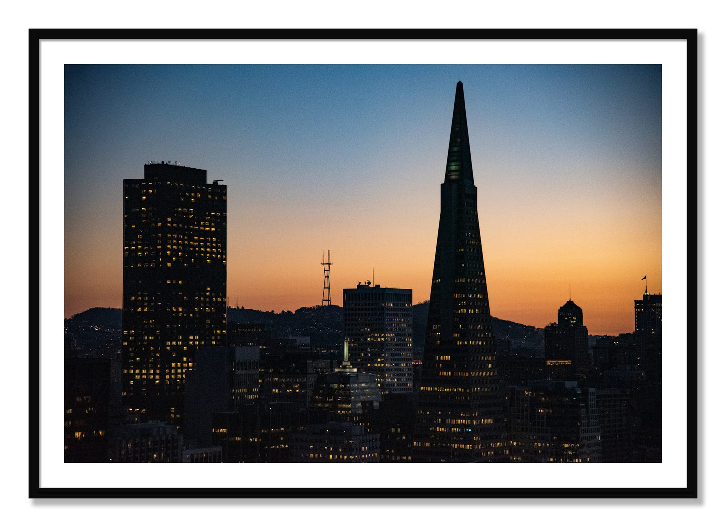 Framed photograph of San Francisco Skyline by Dylan Ozanich, Black frame, Borders
