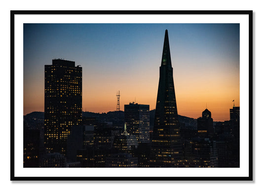 Framed photograph of San Francisco Skyline by Dylan Ozanich, Black frame, Borders