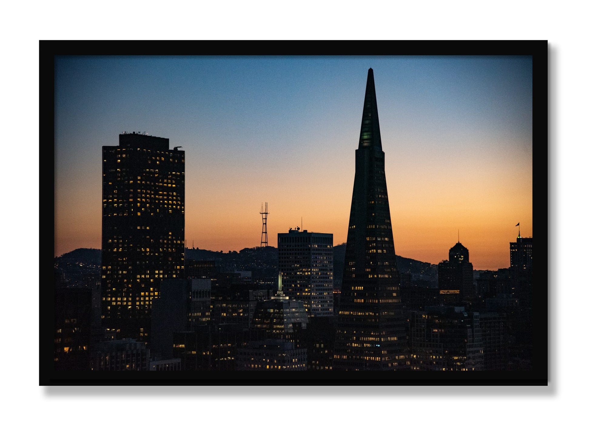 Framed photograph of San Francisco Skyline by Dylan Ozanich, Black frame, Full Bleed
