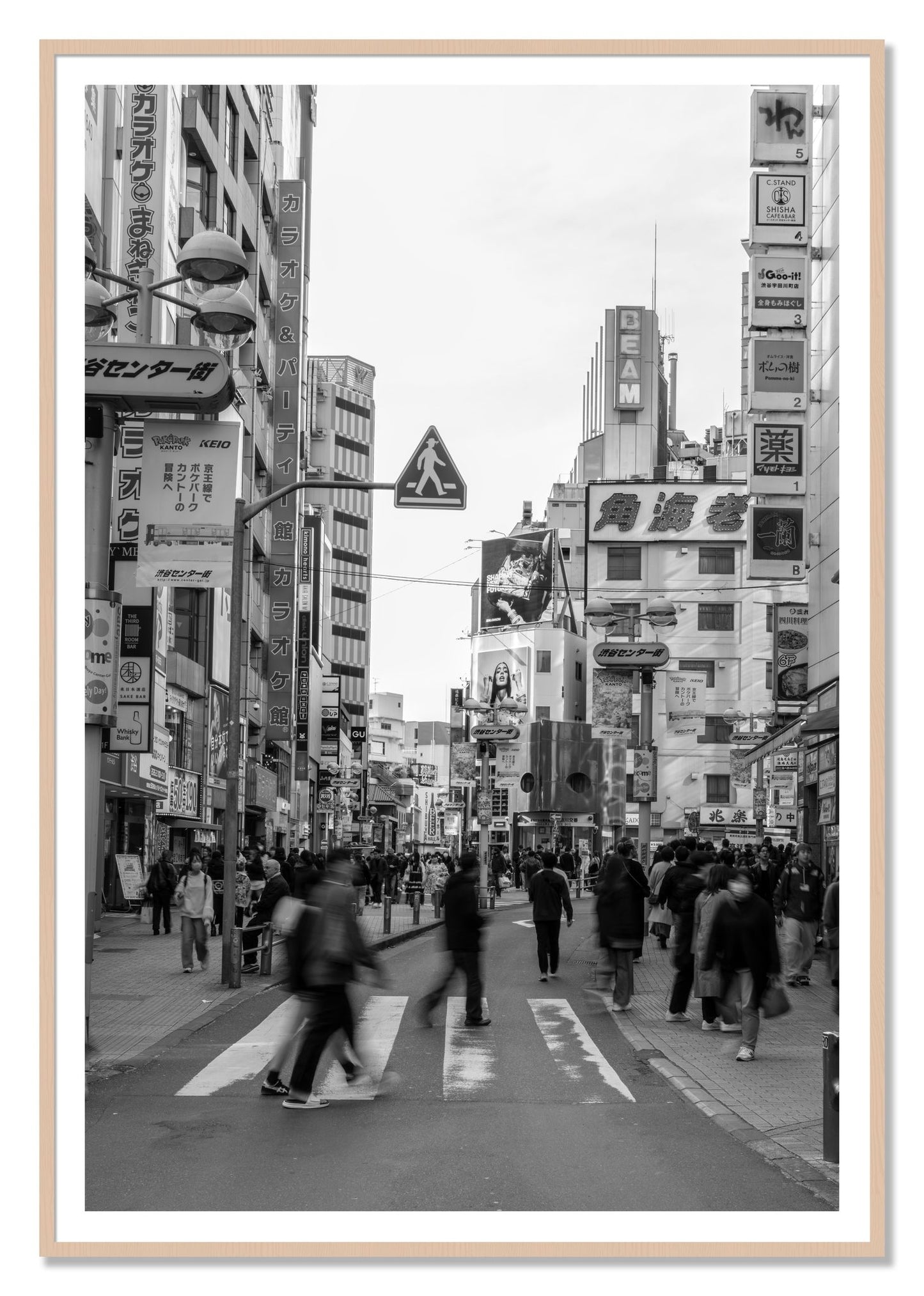 Shibuya by Dylan Ozanich, 48×72 print with a White Border in a Maple frame