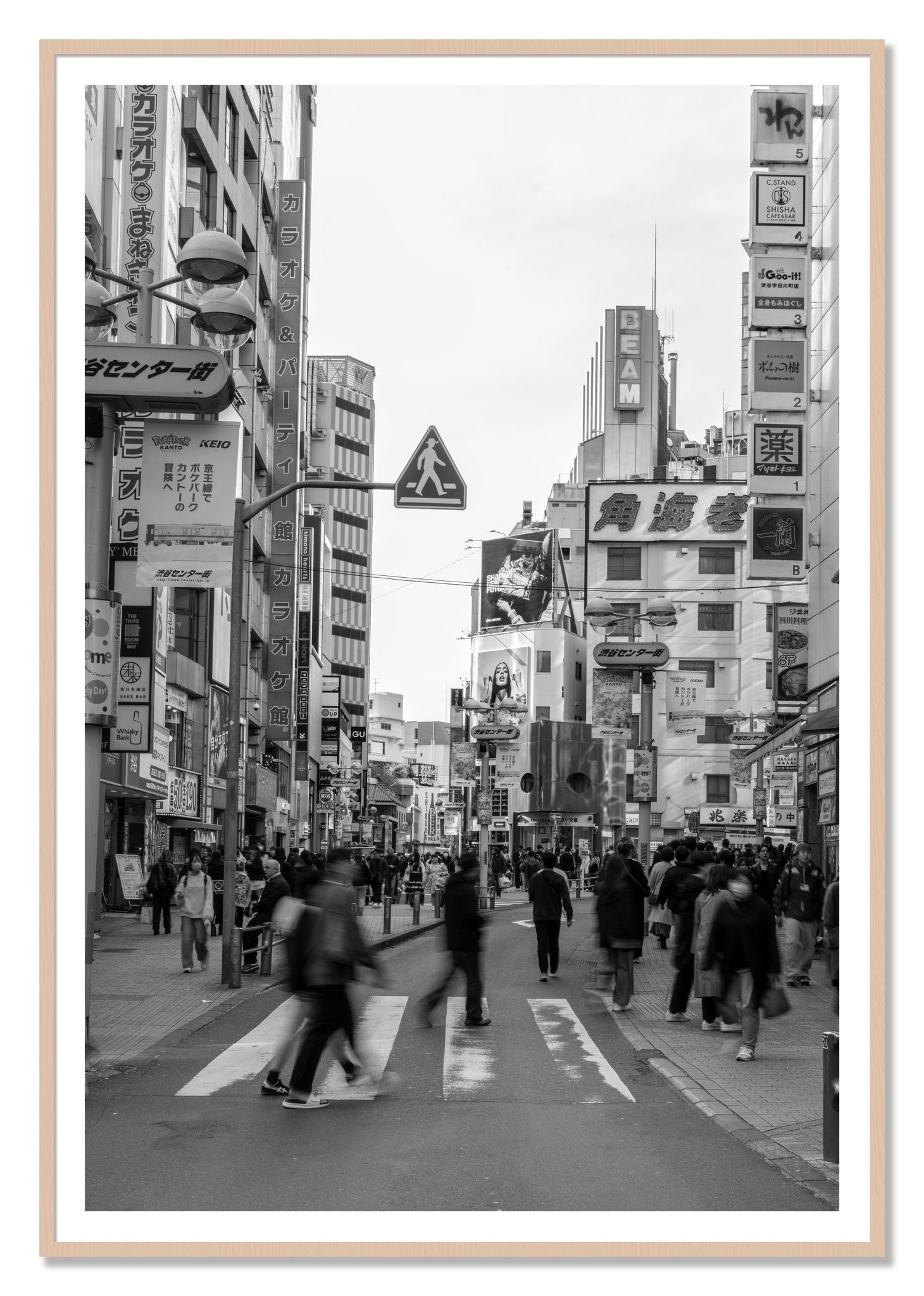 Shibuya by Dylan Ozanich, 48×72 print with a White Border in a Maple frame