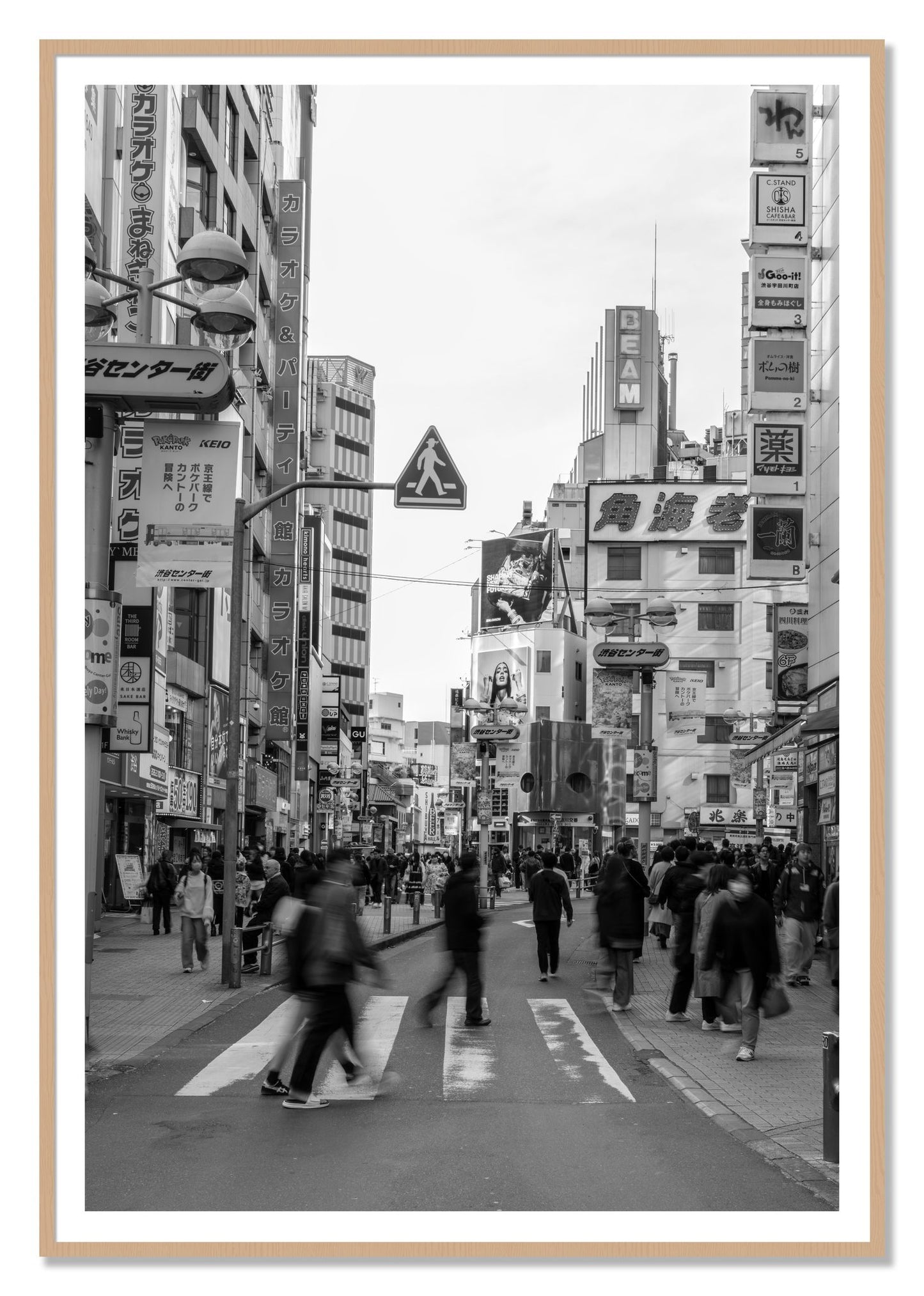 Shibuya by Dylan Ozanich, 48×72 print with a White Border in an Oak frame