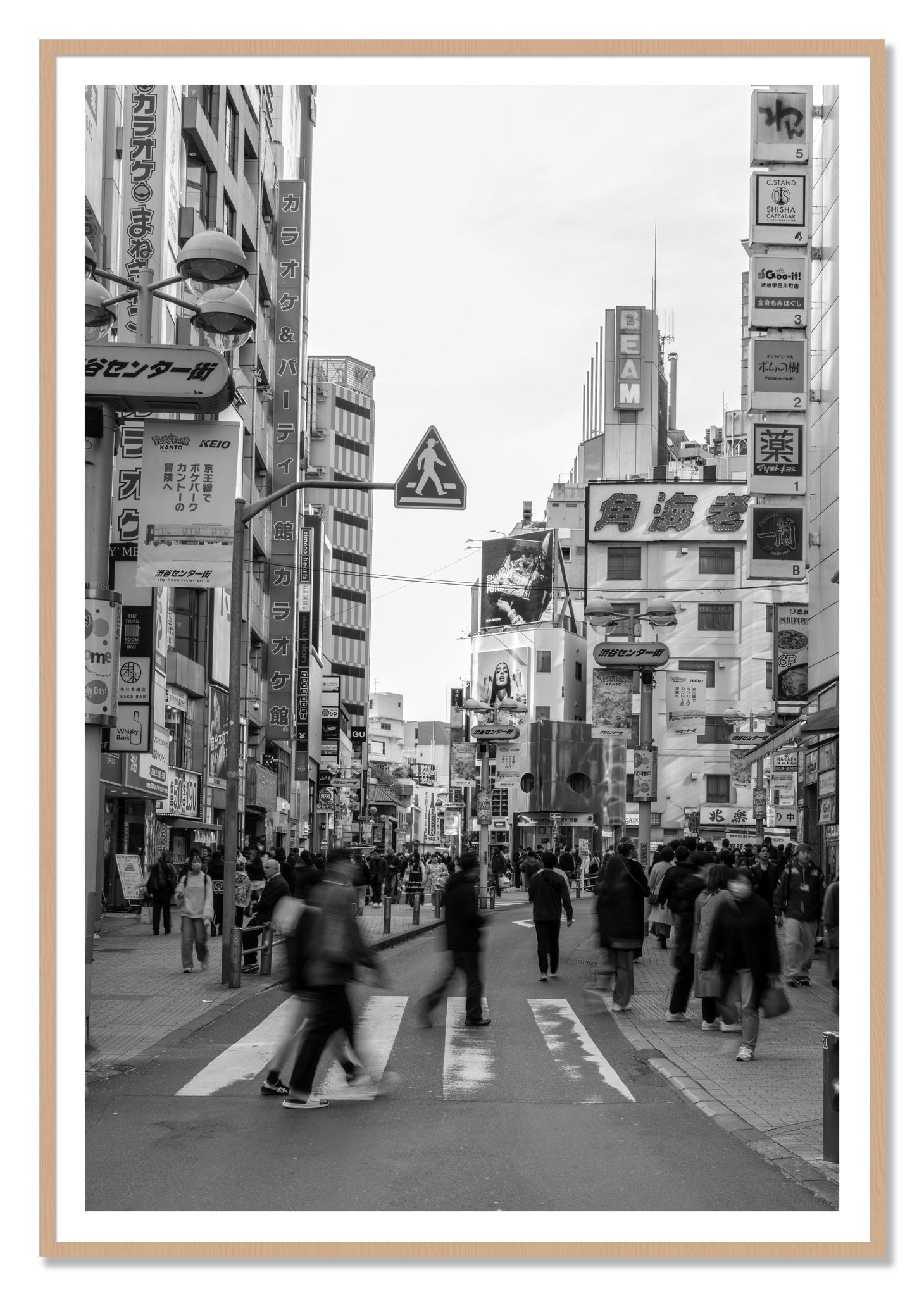 Shibuya by Dylan Ozanich, 48×72 print with a White Border in an Oak frame