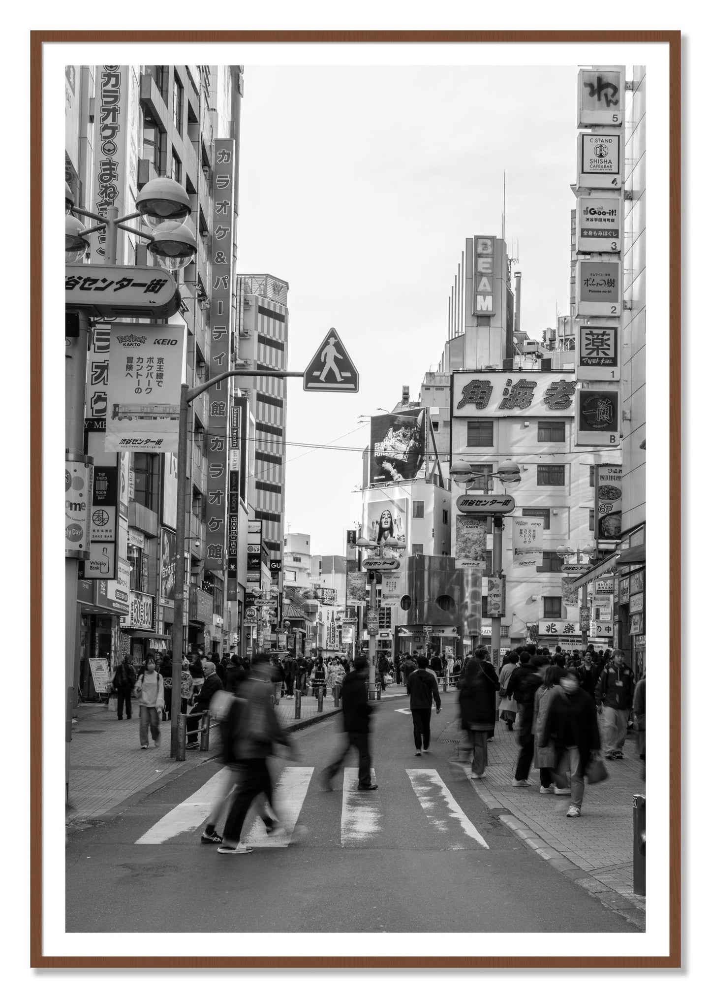 Shibuya by Dylan Ozanich, 48×72 print with a White Border in a Walnut frame