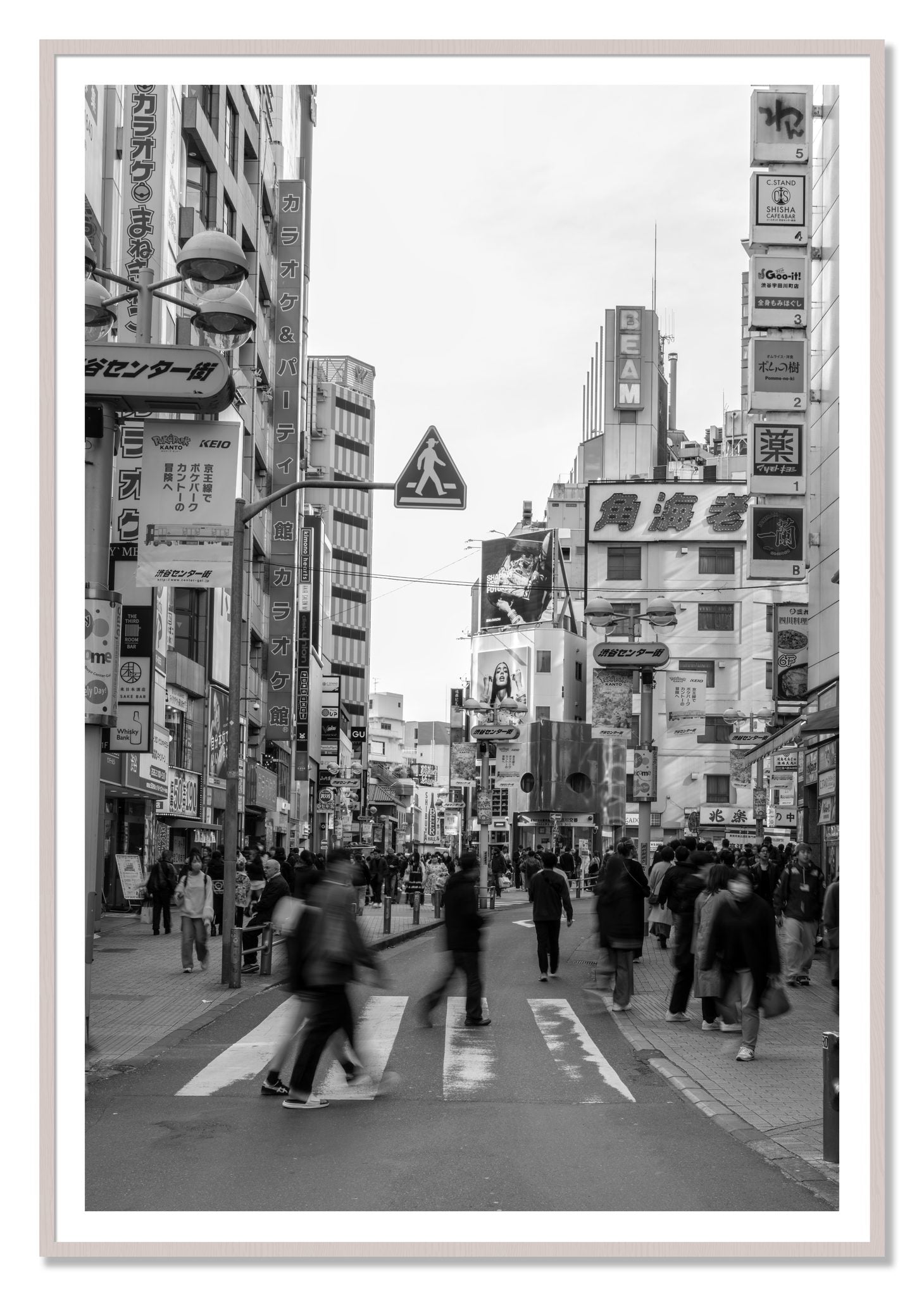 Shibuya by Dylan Ozanich, 48×72 print with a White Border in a White Maple frame