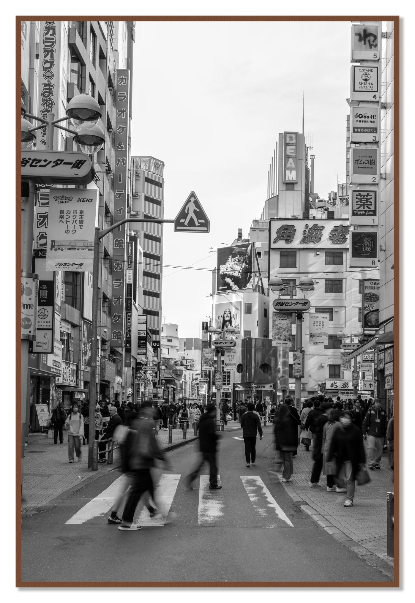 Shibuya by Dylan Ozanich, 48×72 Full Bleed Print in a Walnut frame