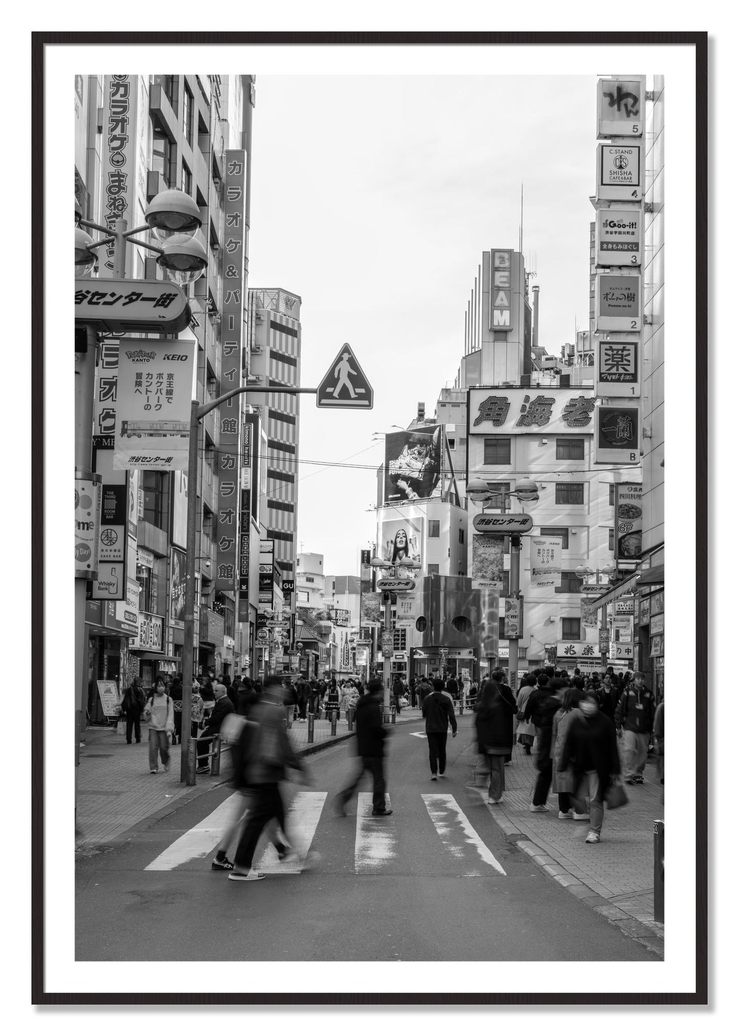 Framed photograph of Shibuya by Dylan Ozanich, Black Walnut frame, Borders