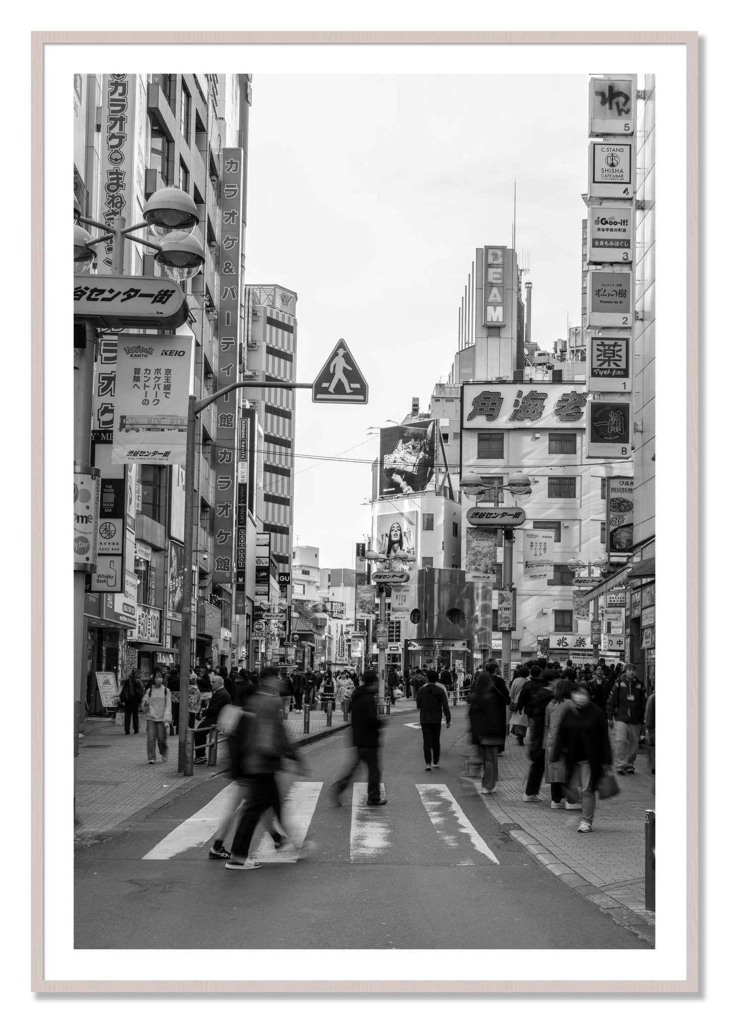 Framed photograph of Shibuya by Dylan Ozanich, White Maple frame, Borders