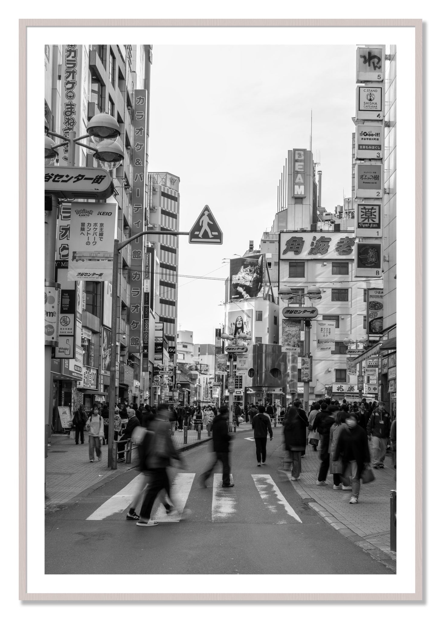 Framed photograph of Shibuya by Dylan Ozanich, White Maple frame, Borders