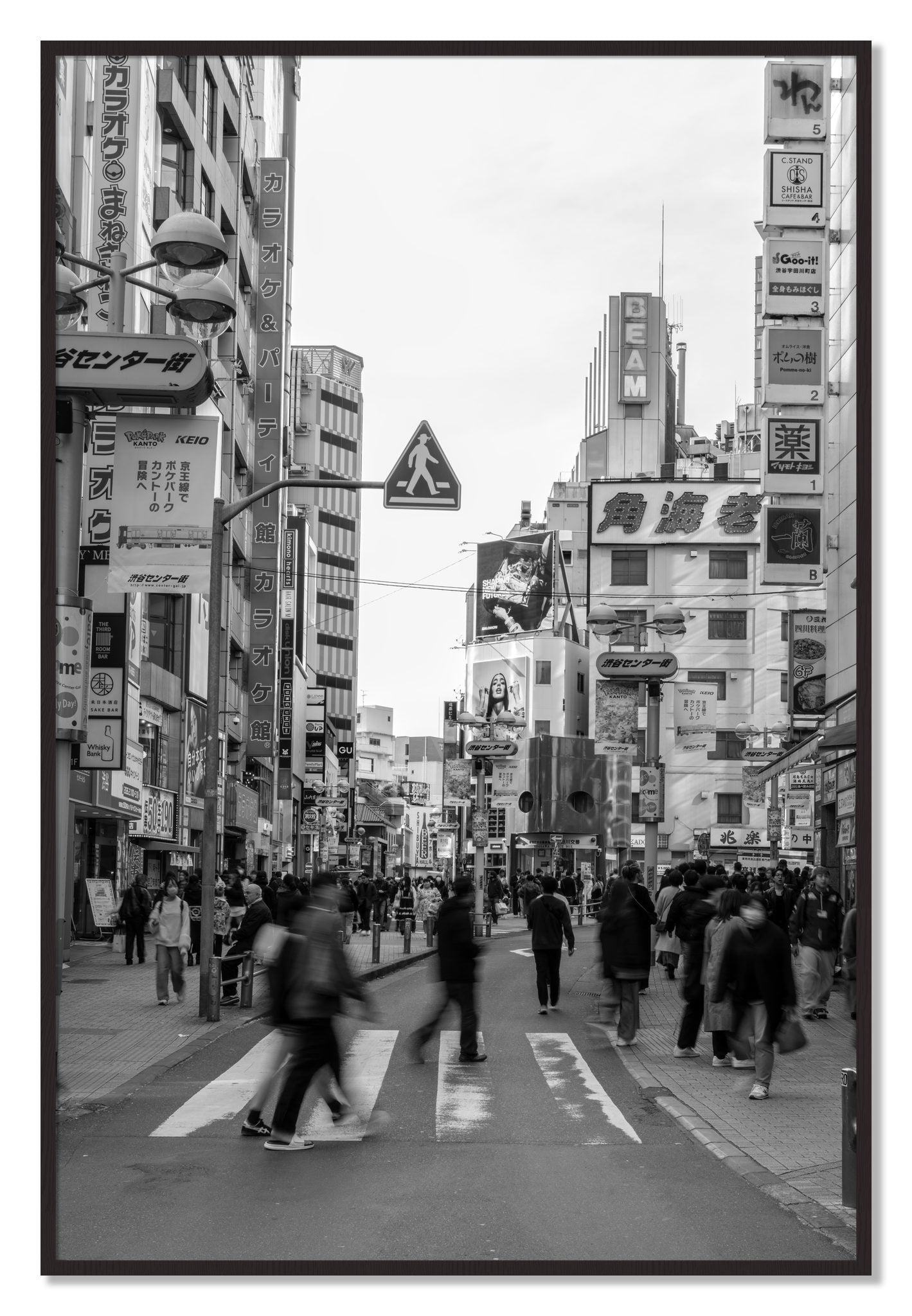 Framed photograph of Shibuya by Dylan Ozanich, Black Walnut frame, Full Bleed