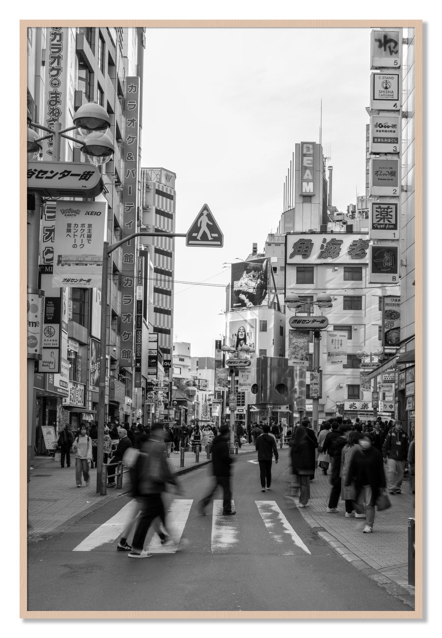 Framed photograph of Shibuya by Dylan Ozanich, Maple frame, Full Bleed