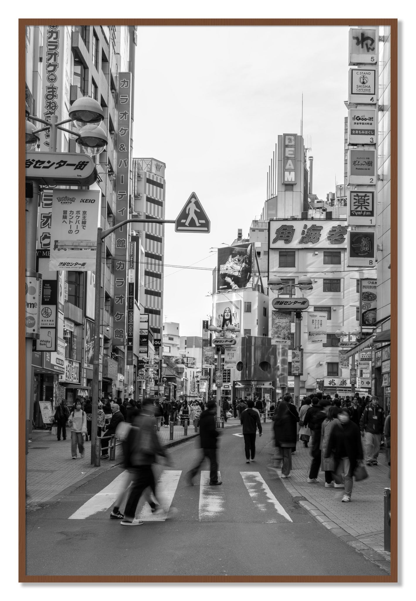 Framed photograph of Shibuya by Dylan Ozanich, Walnut frame, Full Bleed