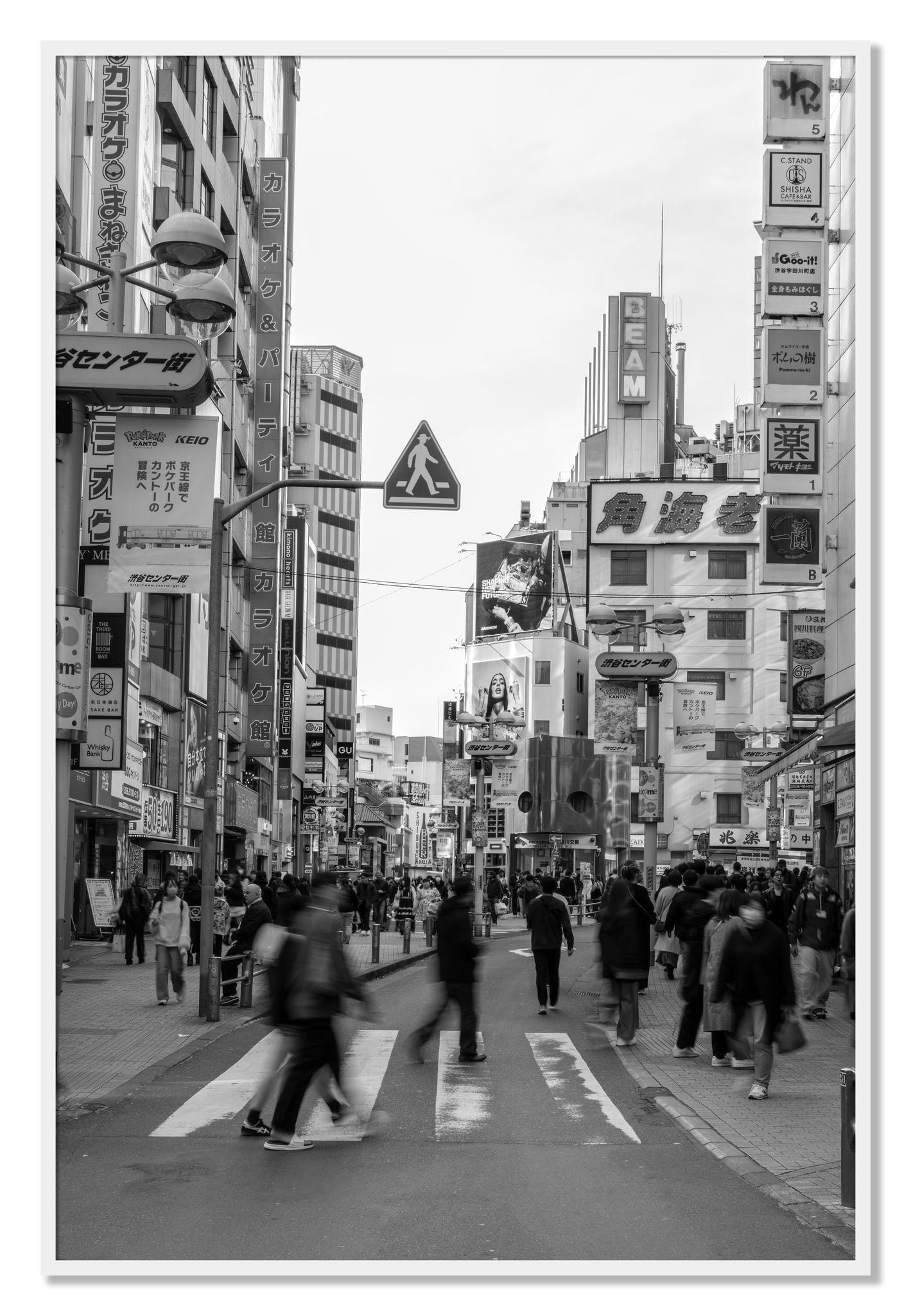 Framed photograph of Shibuya by Dylan Ozanich, White frame, Full Bleed