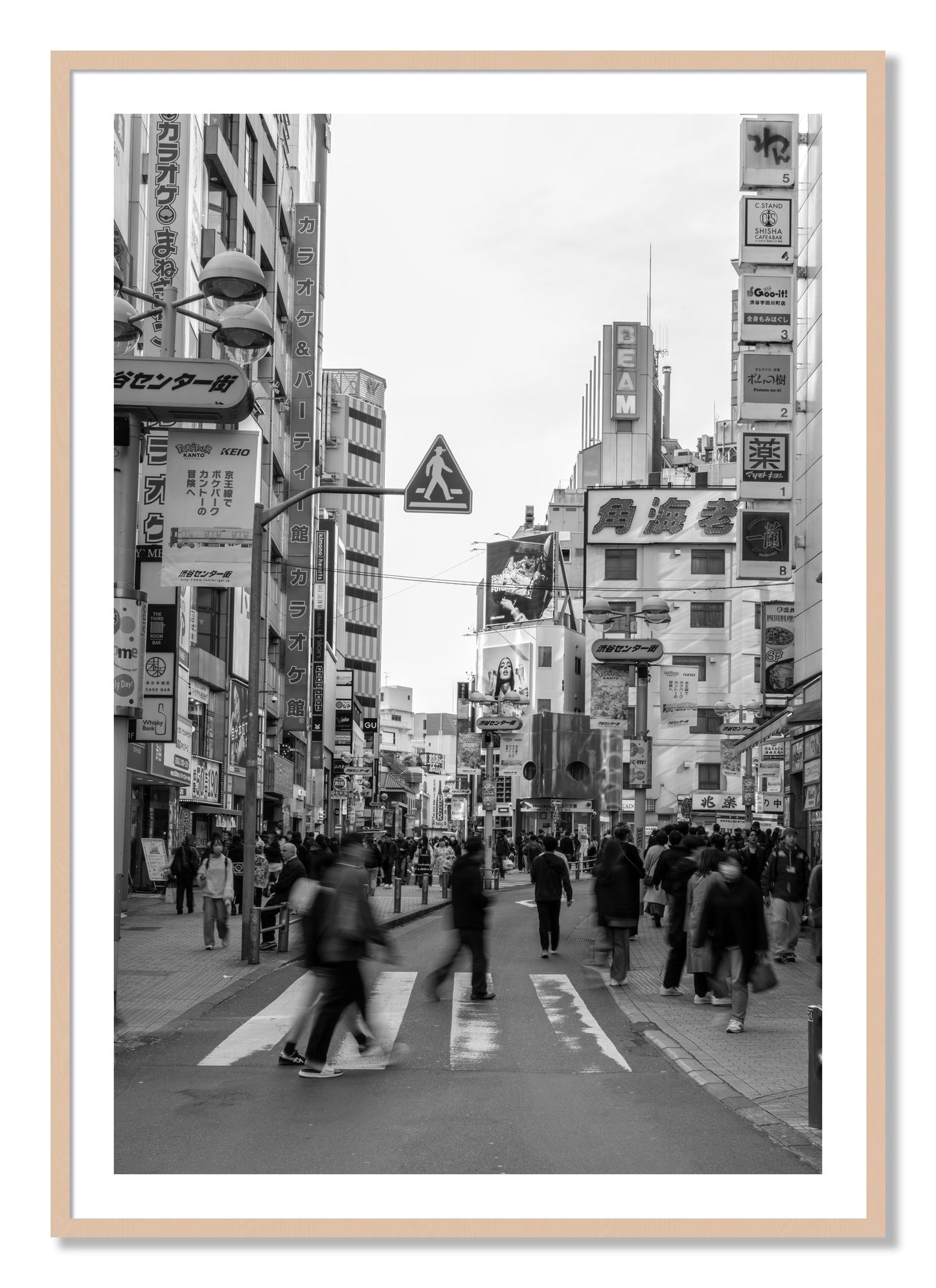 Framed photograph of Shibuya by Dylan Ozanich, Maple frame, Borders