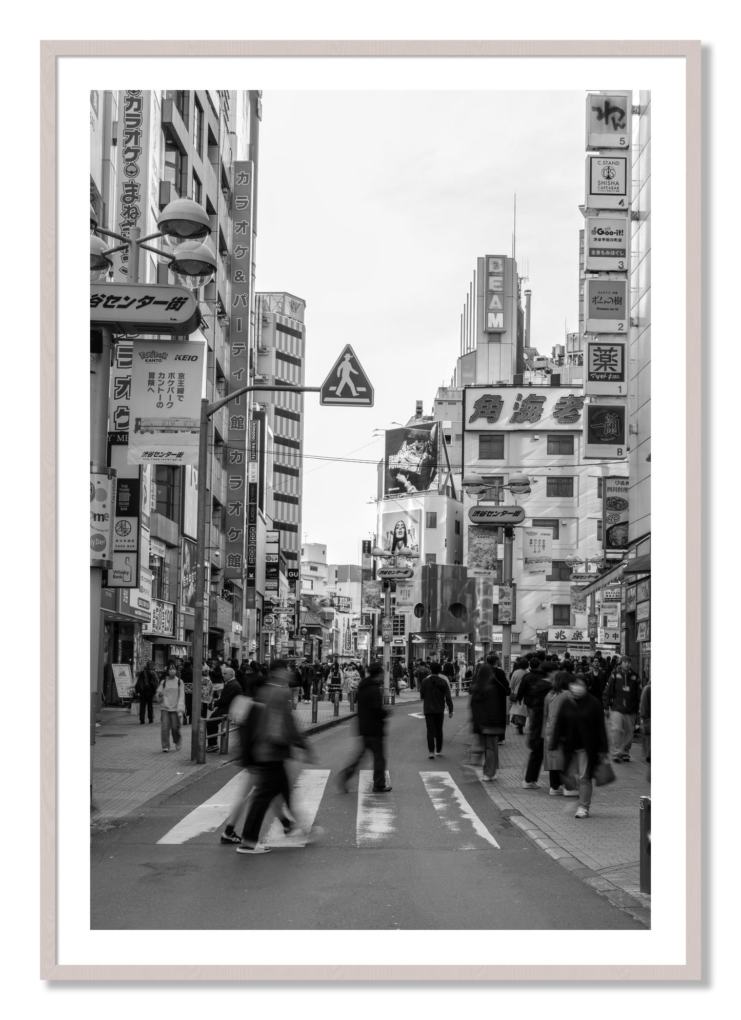 Framed photograph of Shibuya by Dylan Ozanich, White Maple frame, Borders