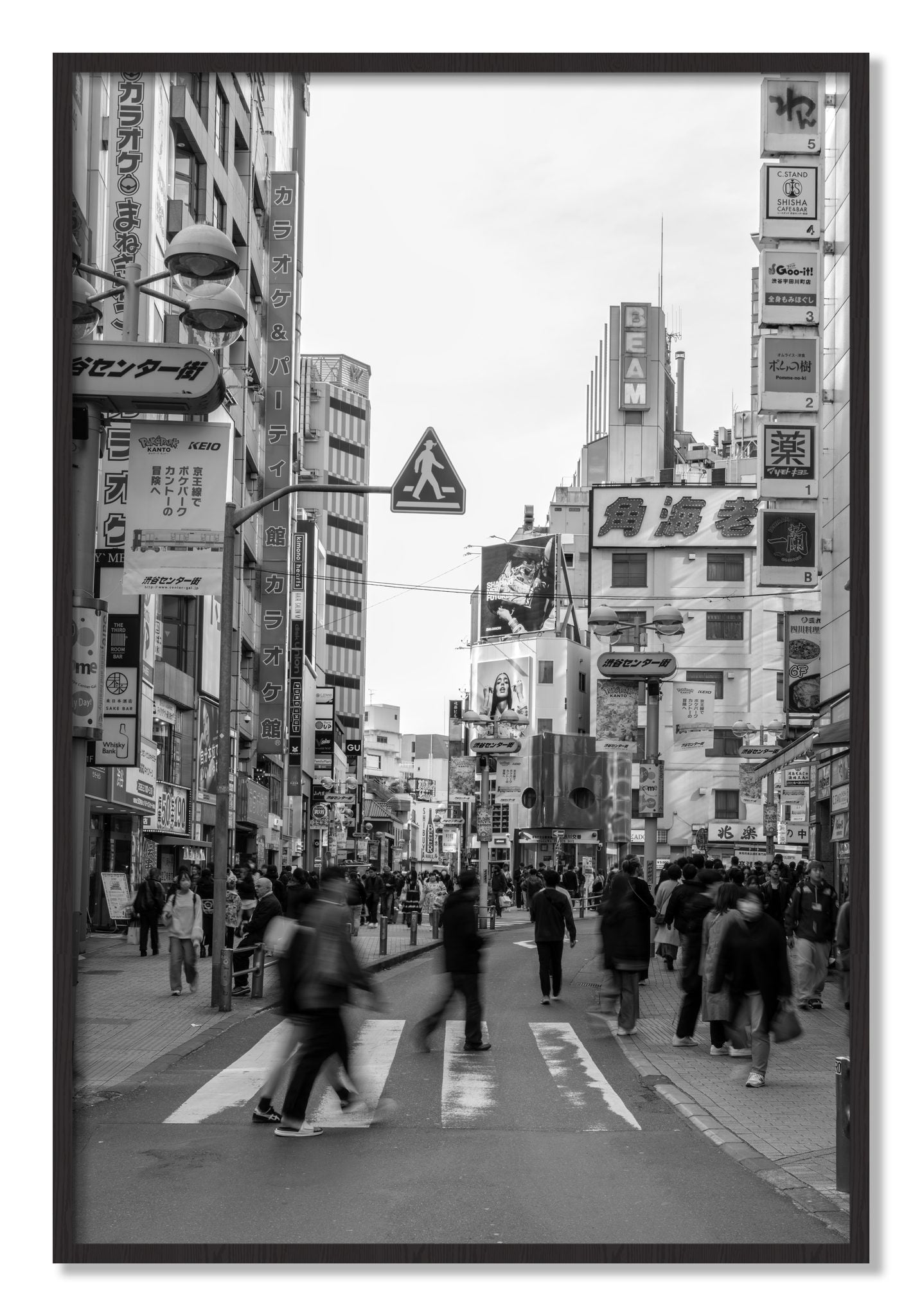 Framed photograph of Shibuya by Dylan Ozanich, Black Walnut frame, Full Bleed