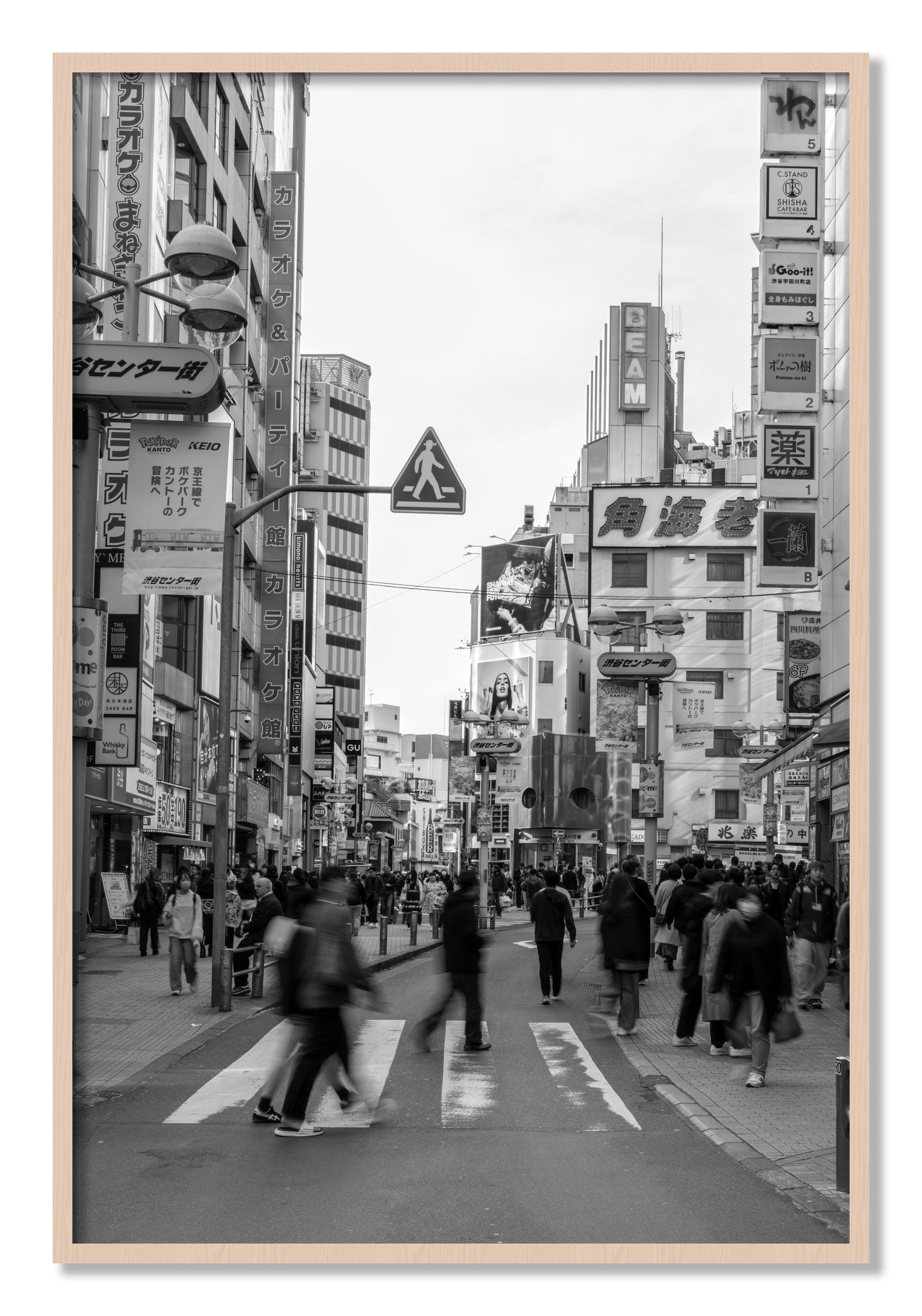 Framed photograph of Shibuya by Dylan Ozanich, Maple frame, Full Bleed