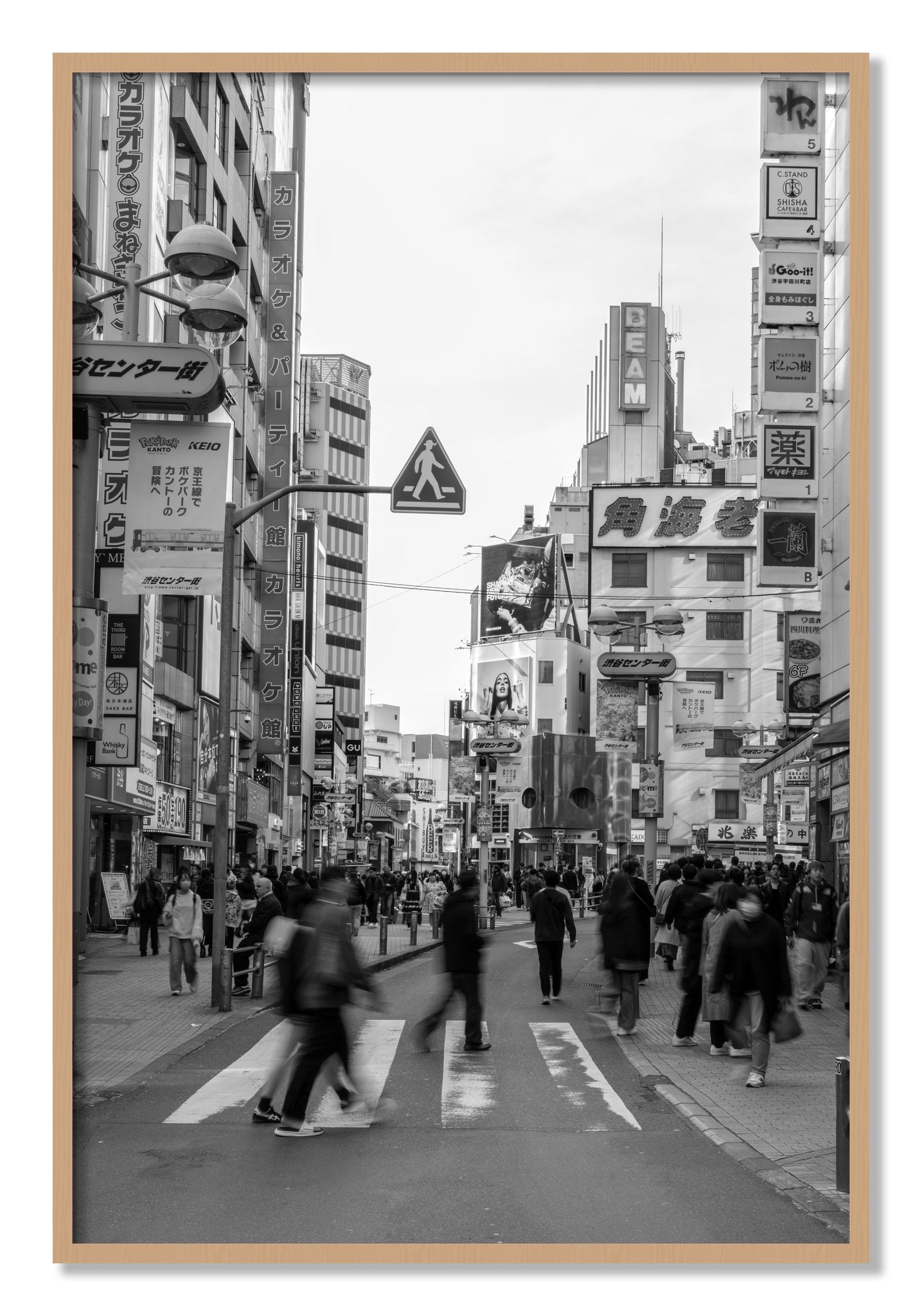 Framed photograph of Shibuya by Dylan Ozanich, Oak frame, Full Bleed