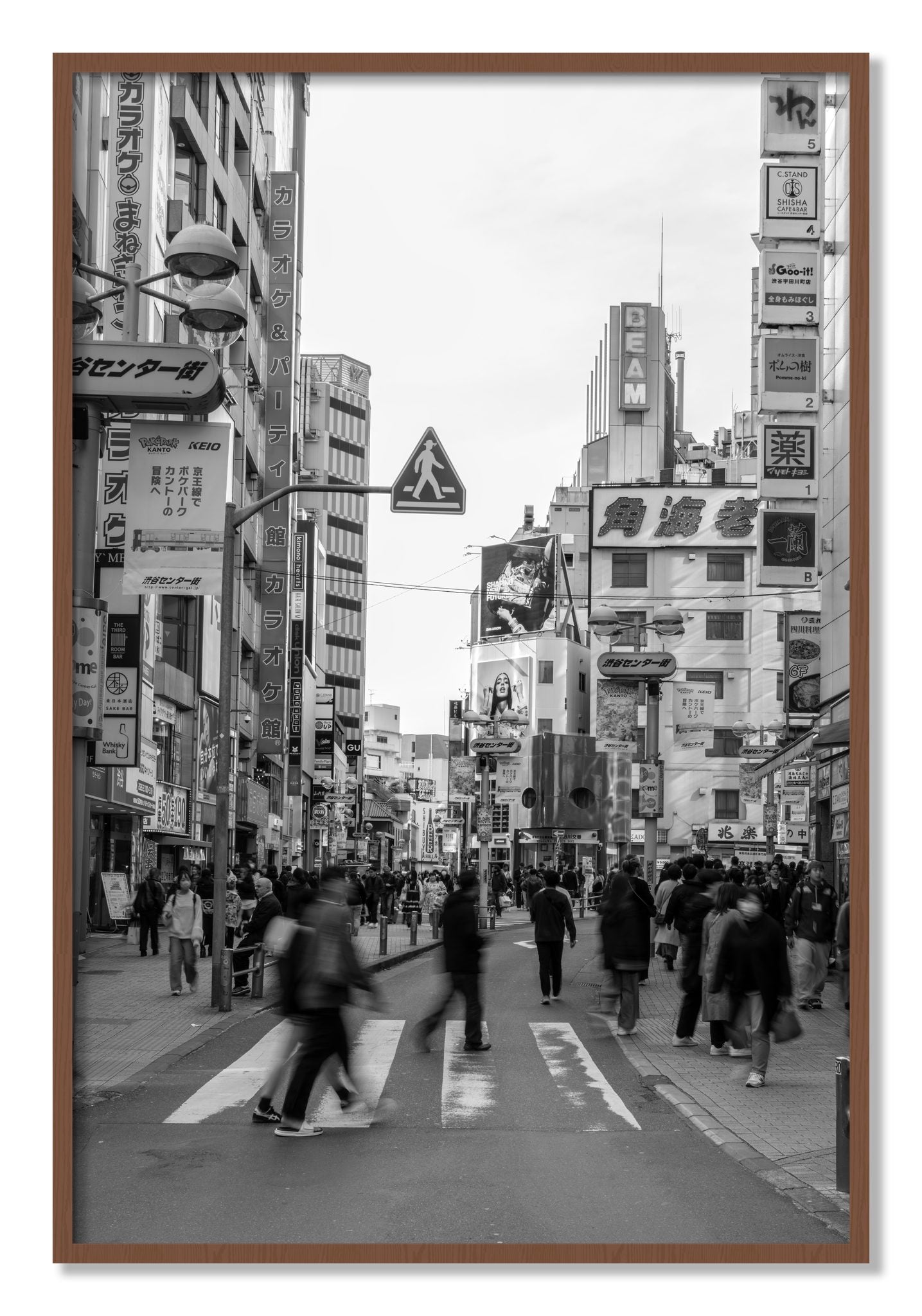 Framed photograph of Shibuya by Dylan Ozanich, Walnut frame, Full Bleed