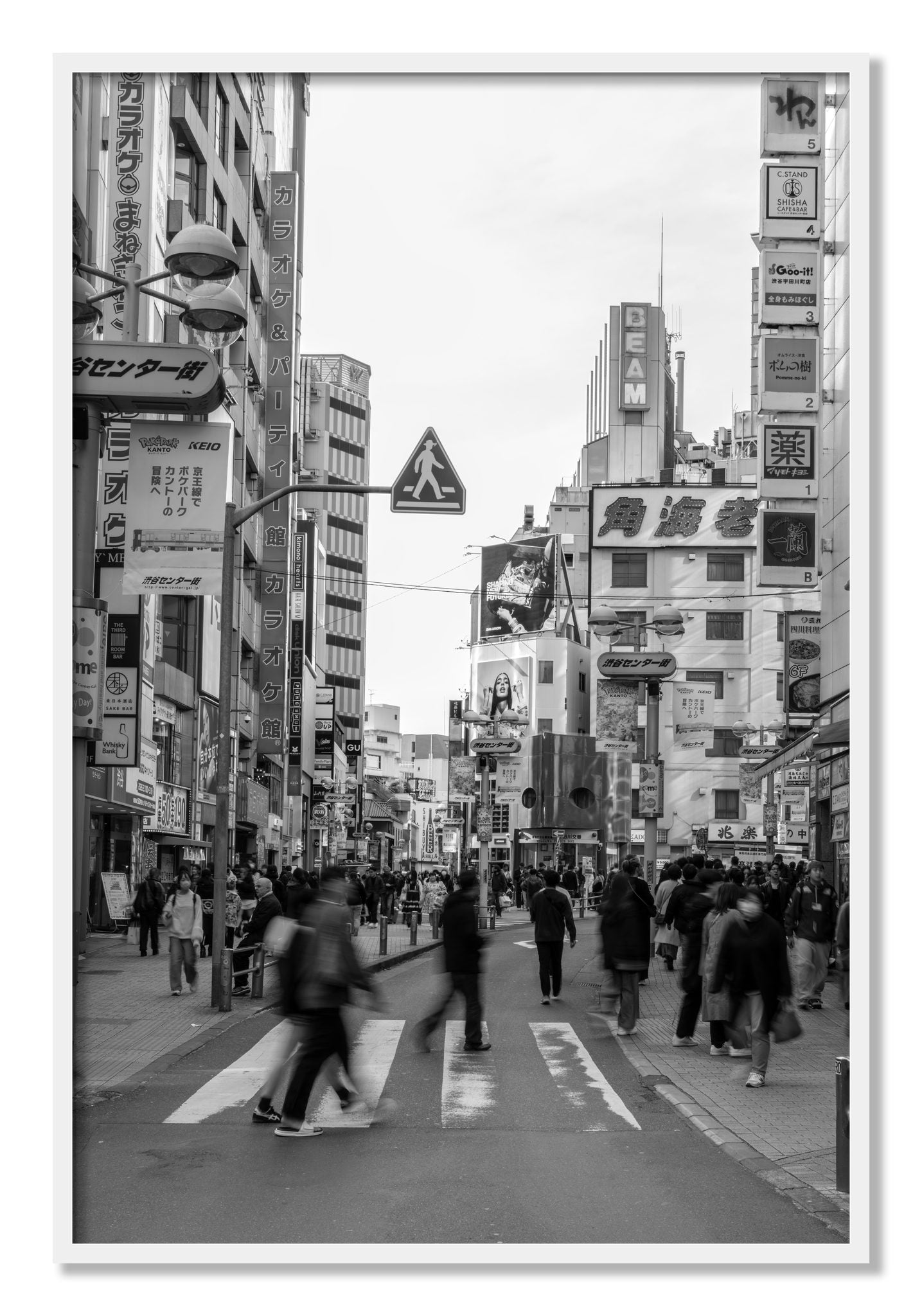 Framed photograph of Shibuya by Dylan Ozanich, White frame, Full Bleed