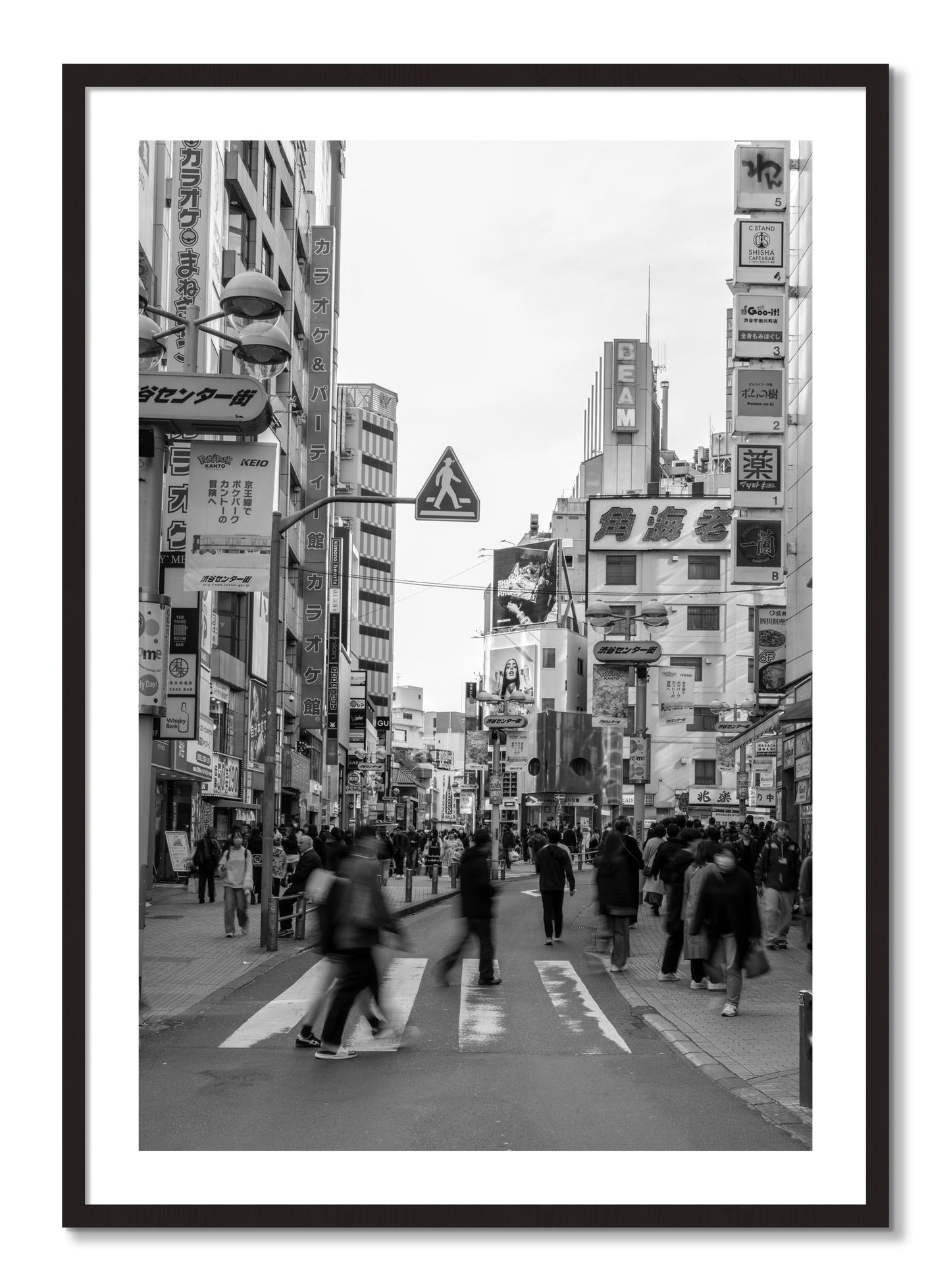 Framed photograph of Shibuya by Dylan Ozanich, Black Walnut frame, Borders