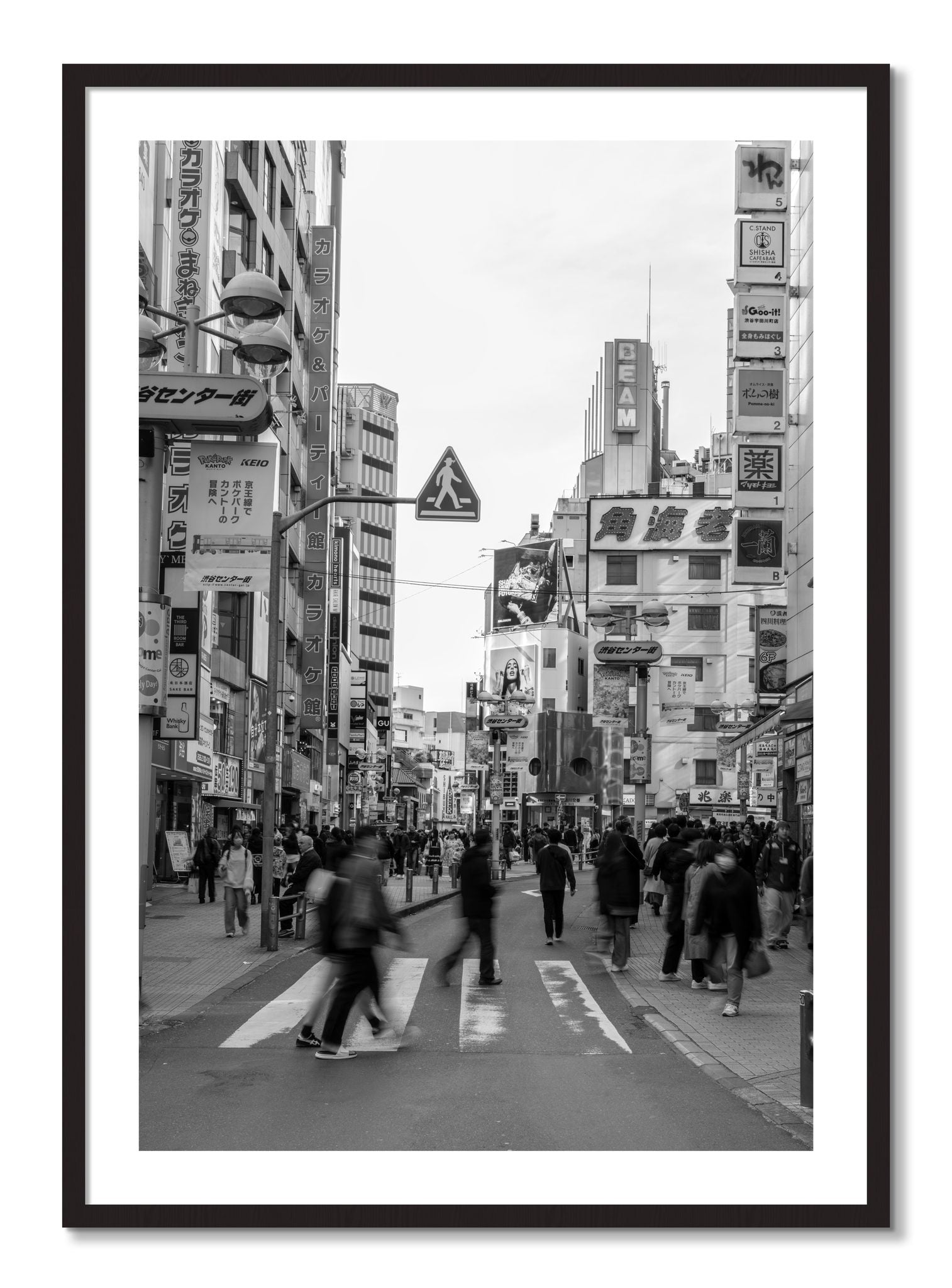 Framed photograph of Shibuya by Dylan Ozanich, Black Walnut frame, Borders