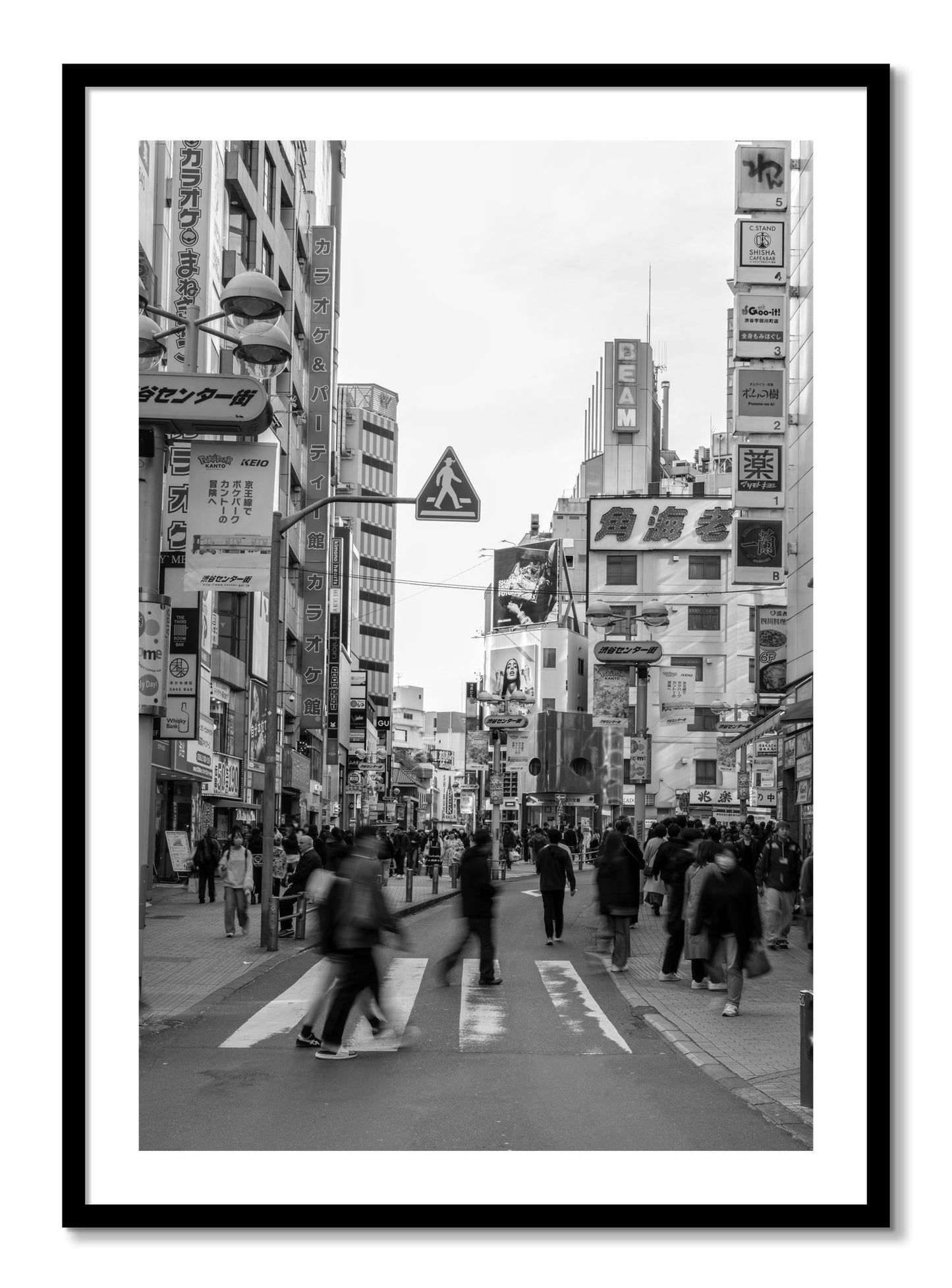 Framed photograph of Shibuya by Dylan Ozanich, Black frame, Borders