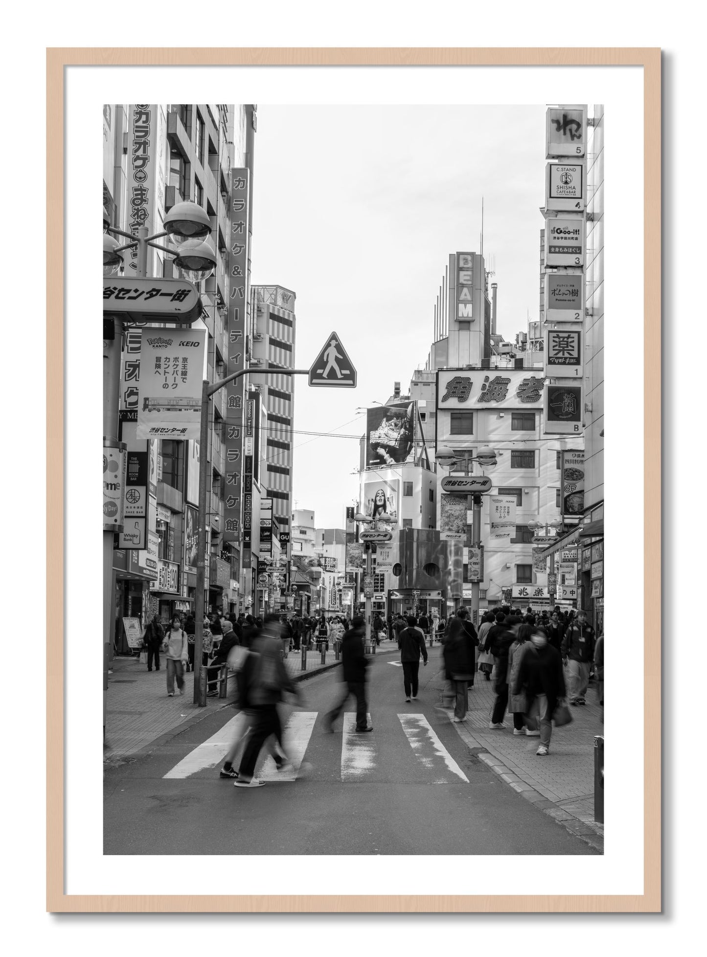 Framed photograph of Shibuya by Dylan Ozanich, Maple frame, Borders
