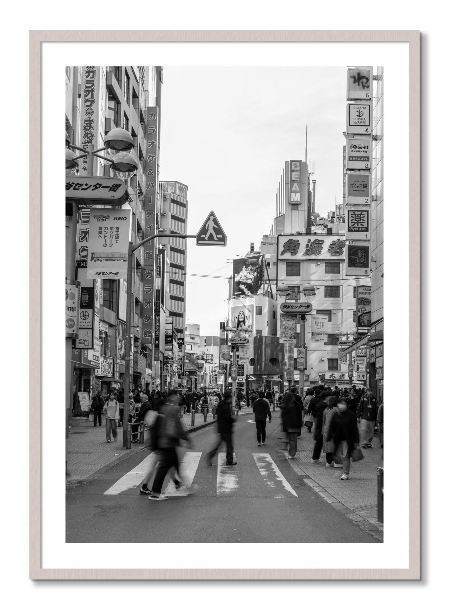 Framed photograph of Shibuya by Dylan Ozanich, White Maple frame, Borders