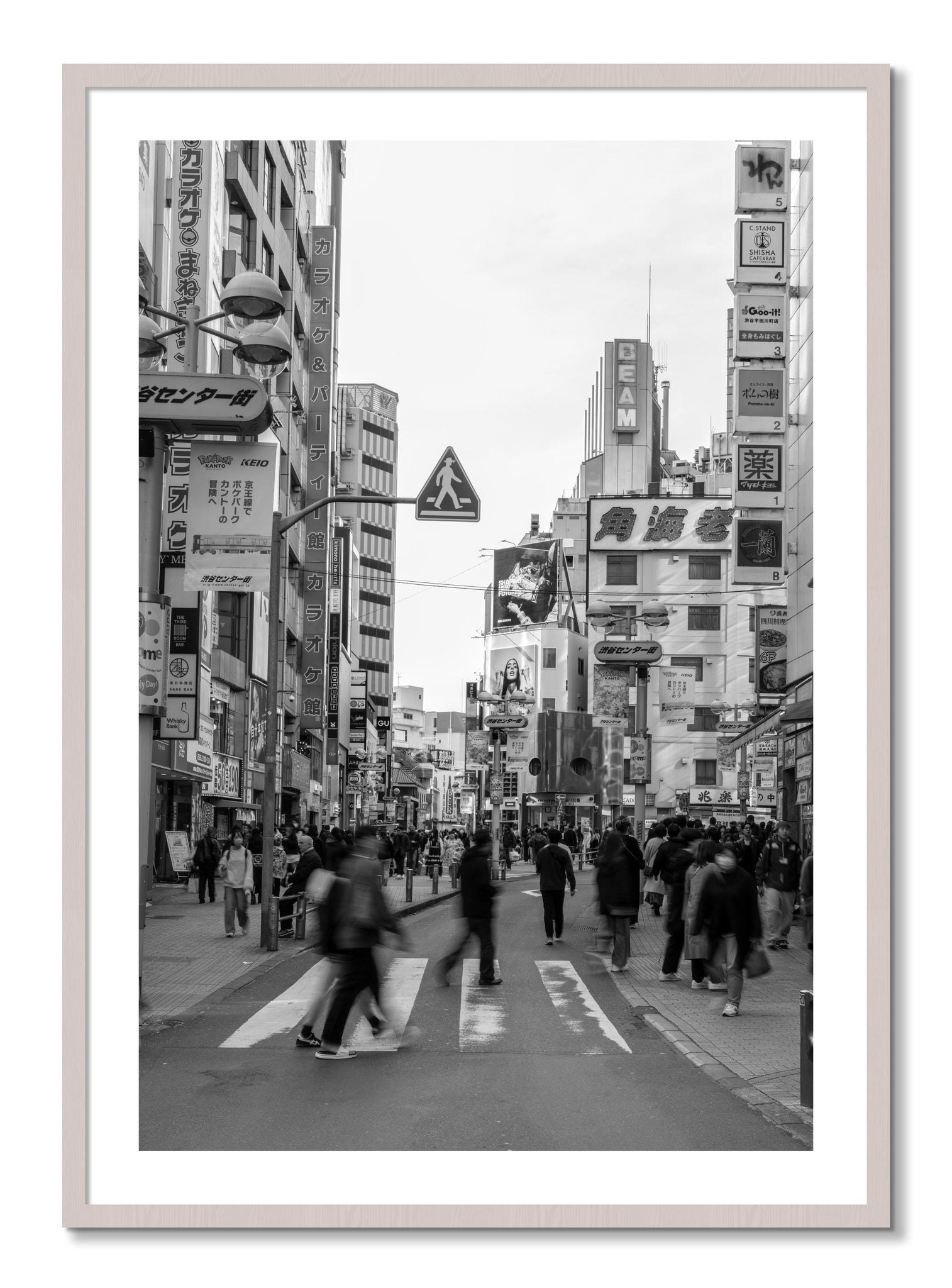 Framed photograph of Shibuya by Dylan Ozanich, White Maple frame, Borders