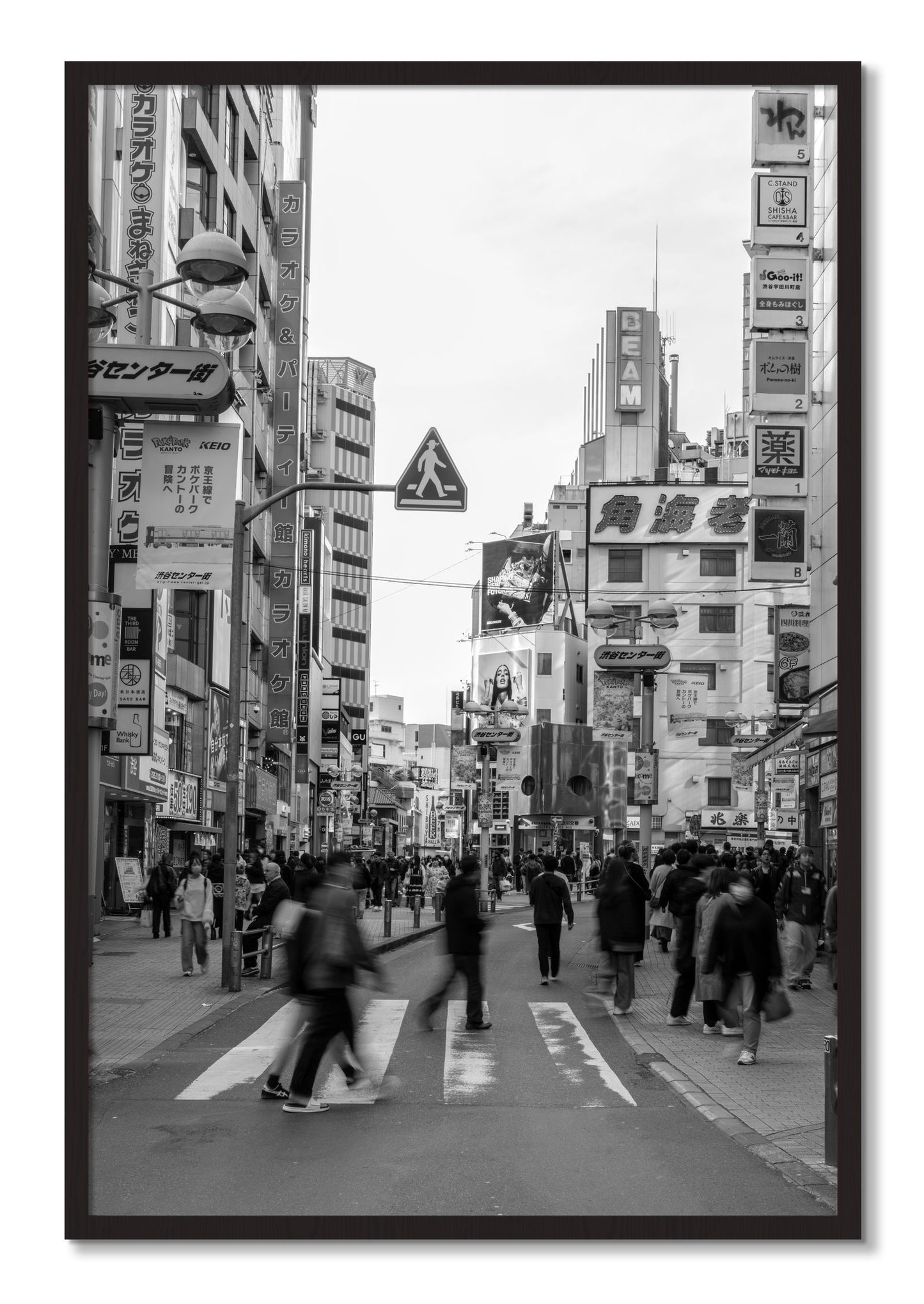 Framed photograph of Shibuya by Dylan Ozanich, Black Walnut frame, Full Bleed