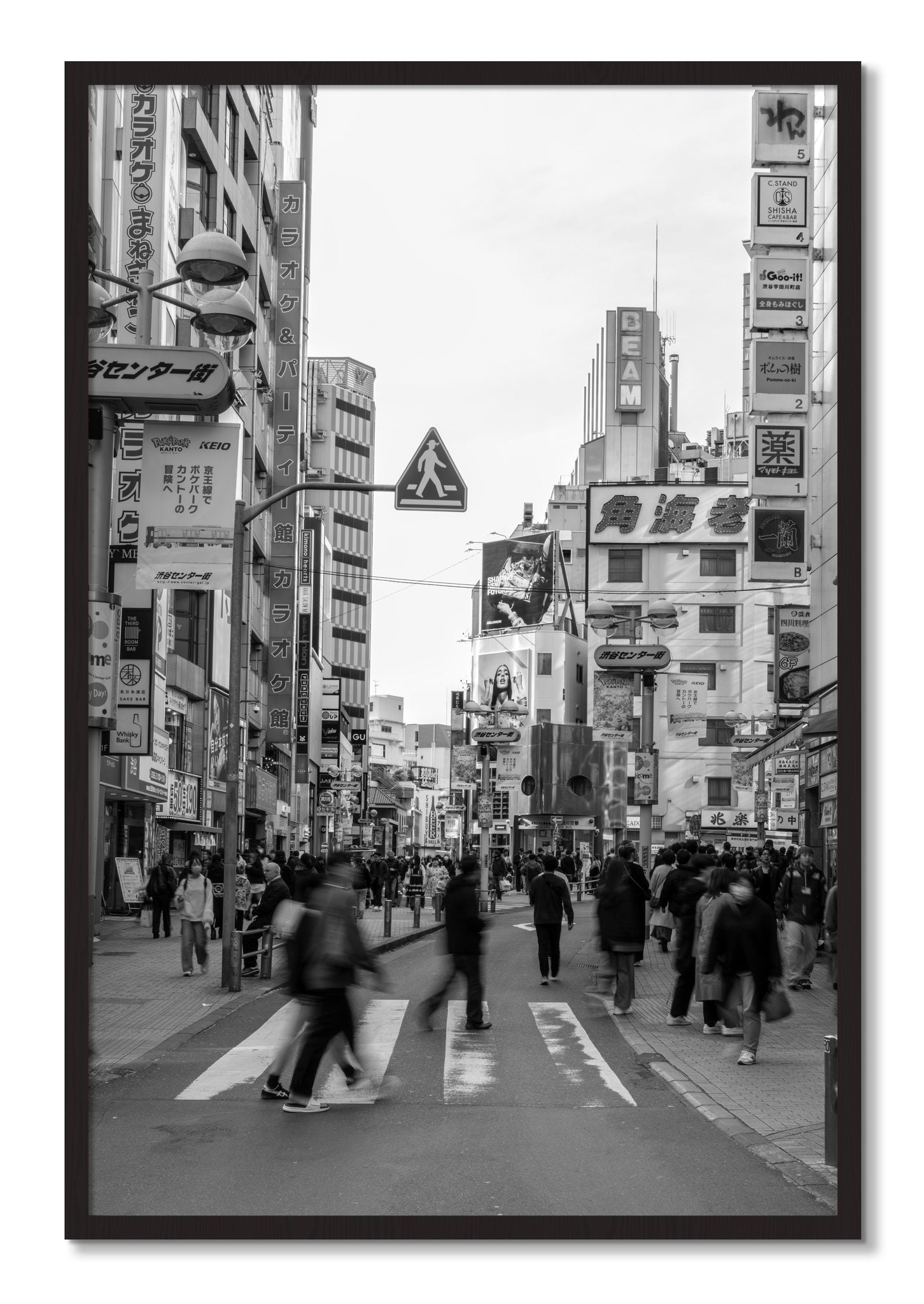 Framed photograph of Shibuya by Dylan Ozanich, Black Walnut frame, Full Bleed